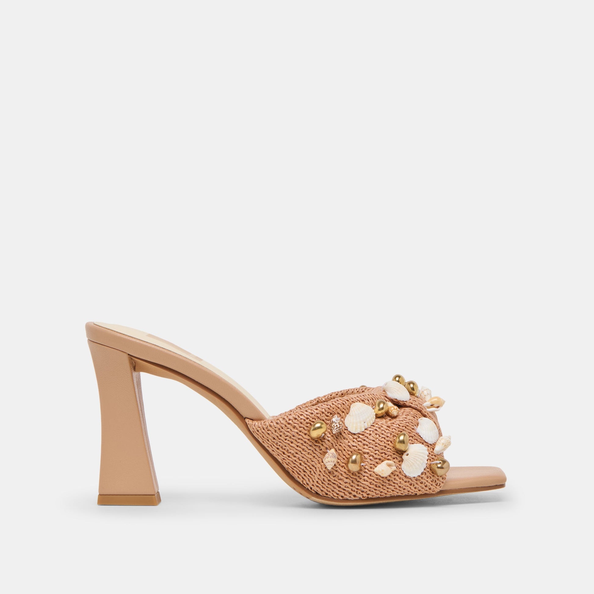 Tylah Toffee Beaded Raffia Heels