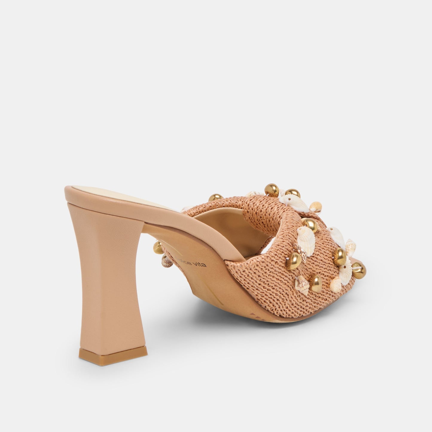 Tylah Toffee Beaded Raffia Heels