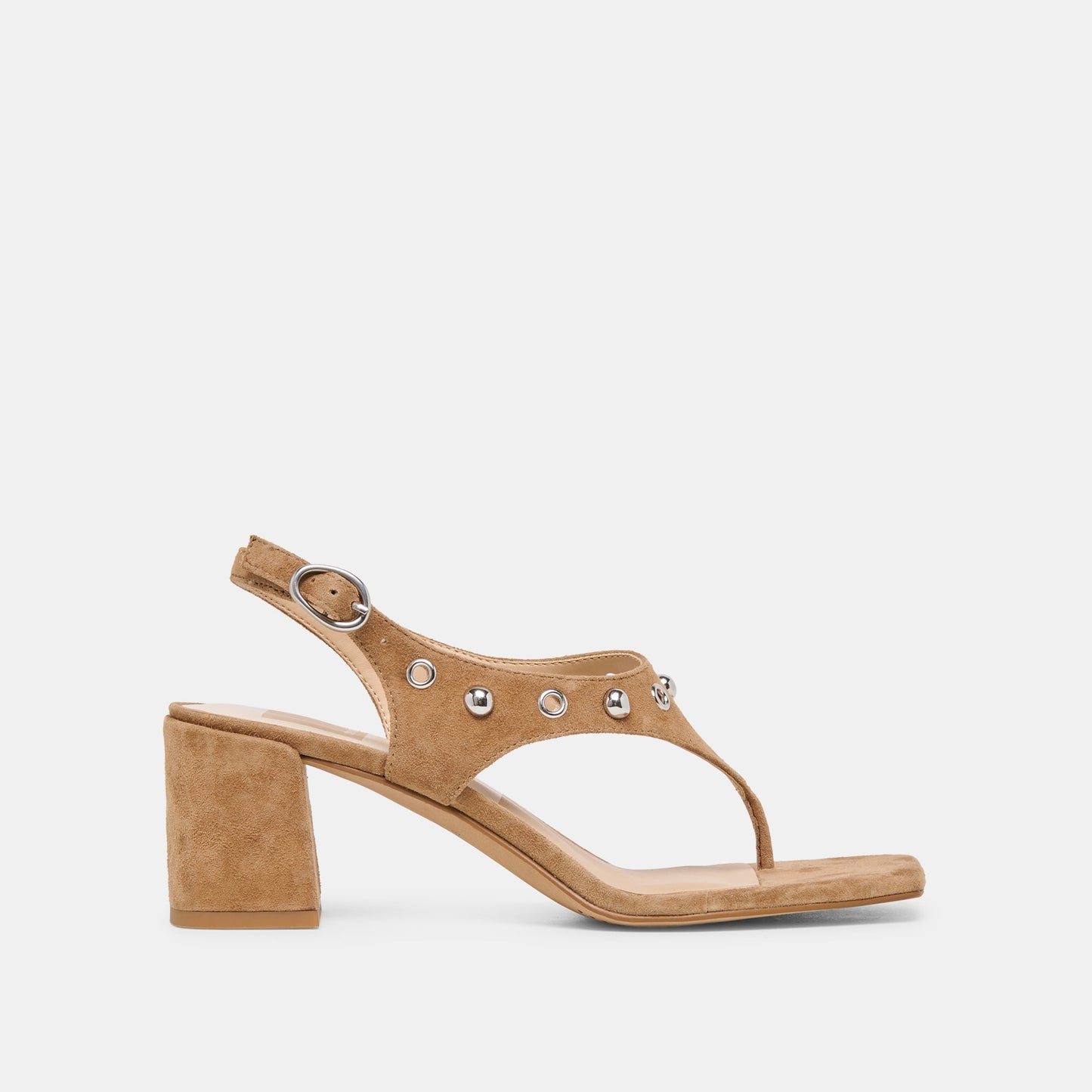 Yves Stud Lt Brown Suede Heels