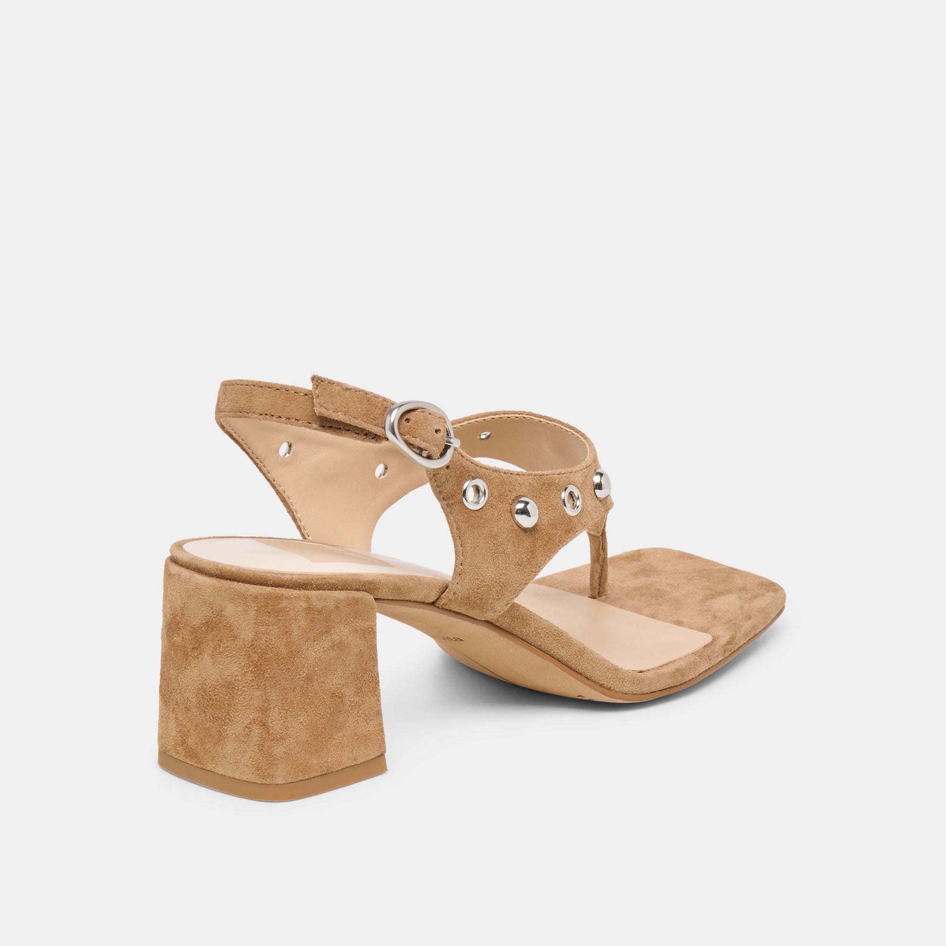 Yves Stud Lt Brown Suede Heels