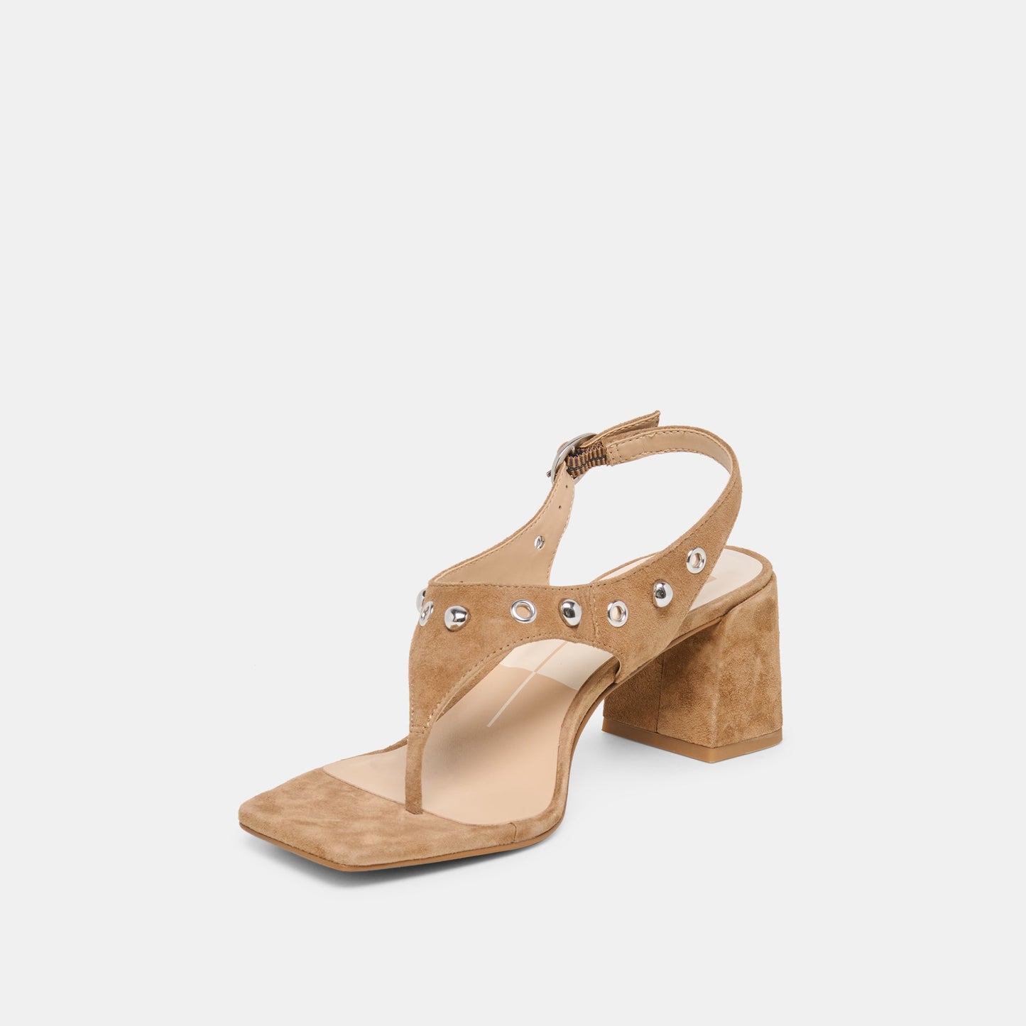Yves Stud Lt Brown Suede Heels