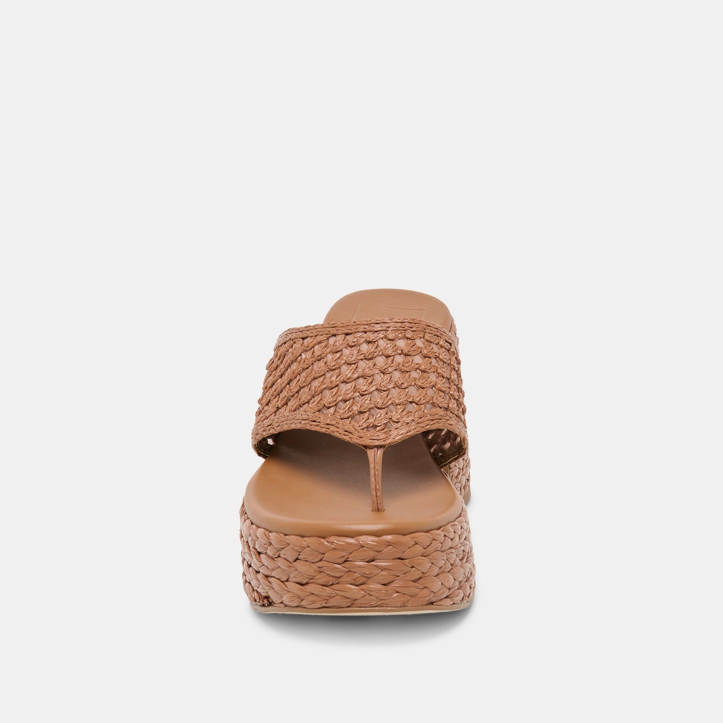 RIPPLE Mid Brown Raffia Platform Thong Block Heel