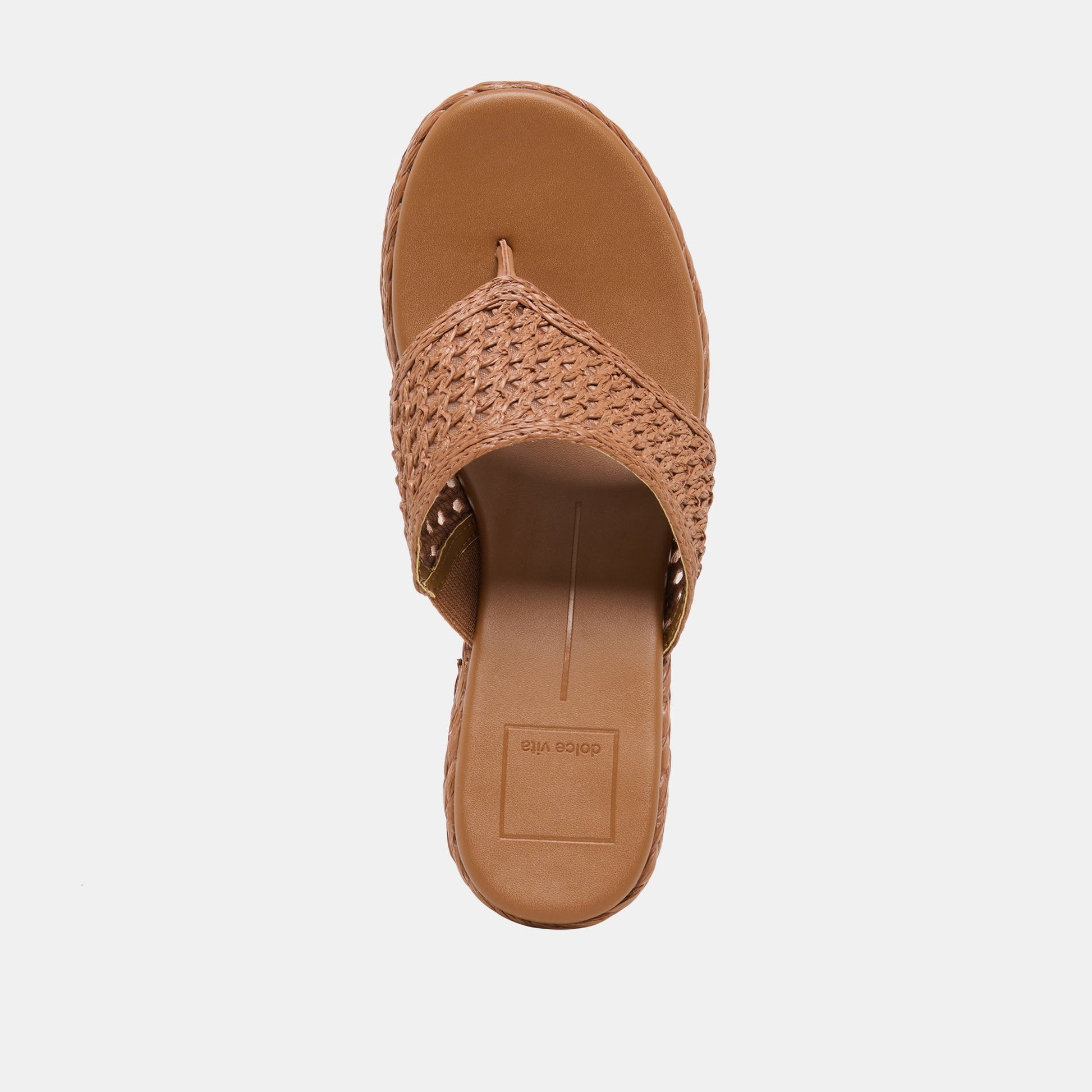 RIPPLE Mid Brown Raffia Platform Thong Block Heel