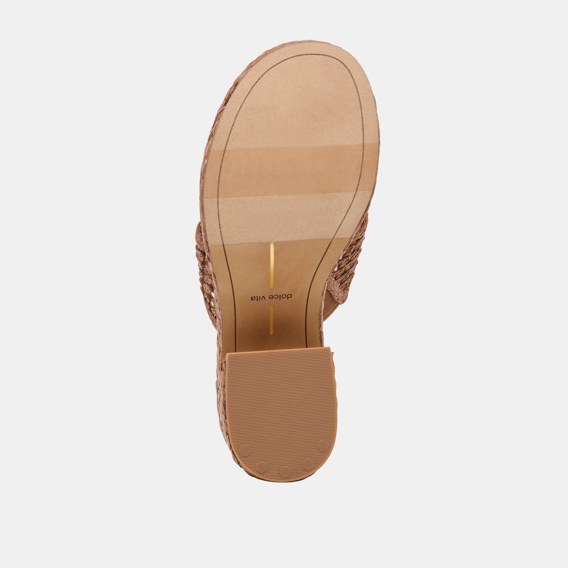 RIPPLE Mid Brown Raffia Platform Thong Block Heel