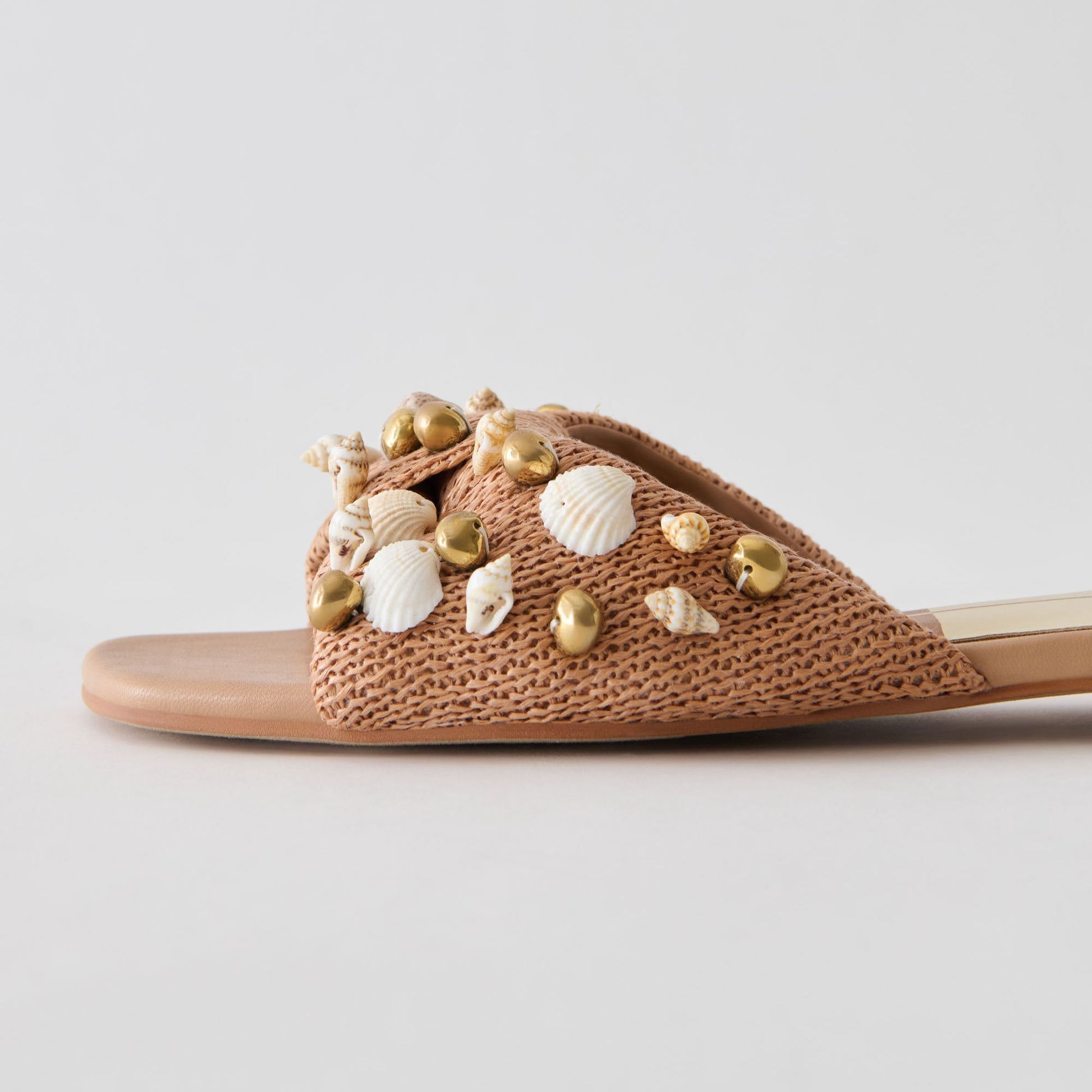 Lizza Toffee Beaded Raffia Sandals