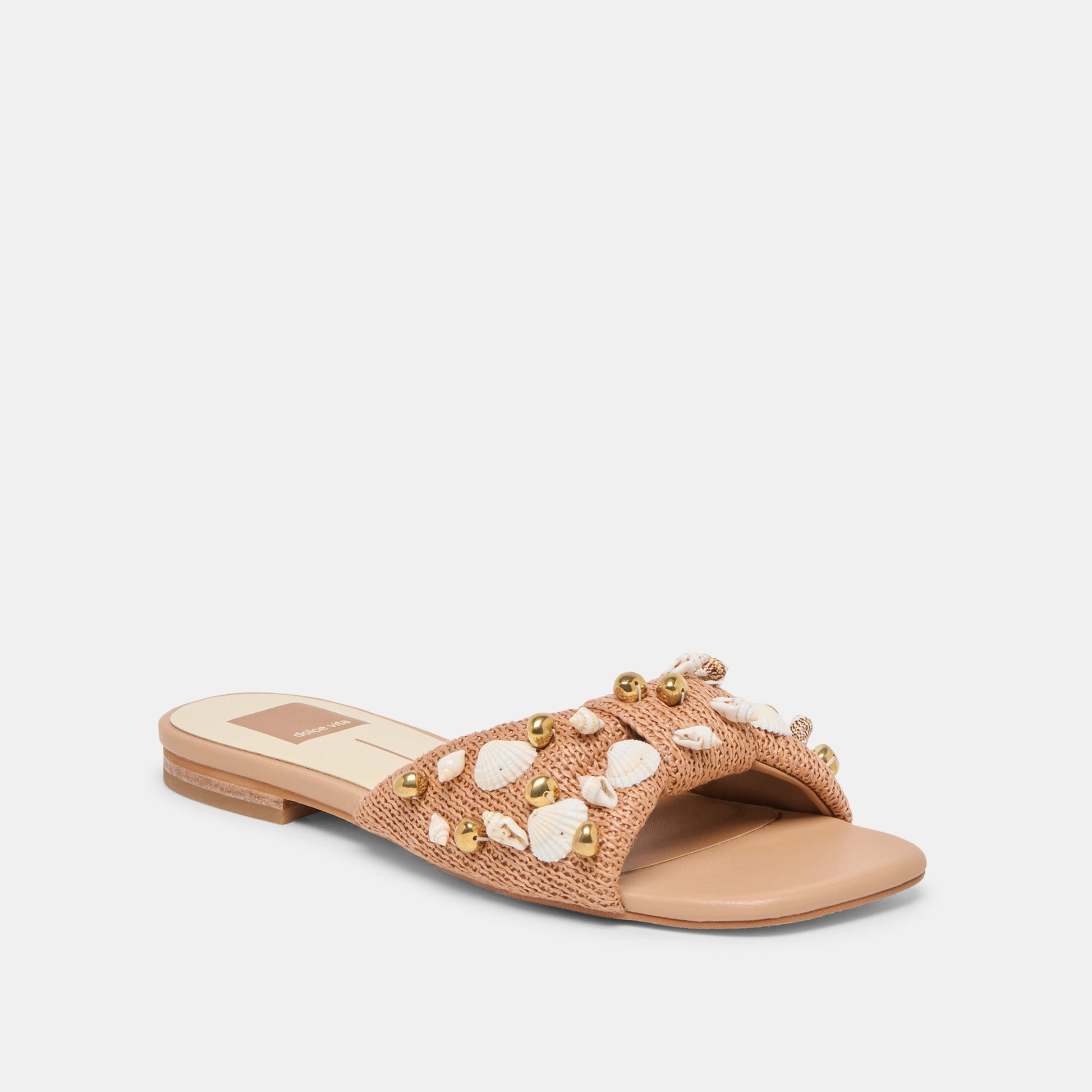 Lizza Toffee Beaded Raffia Sandals