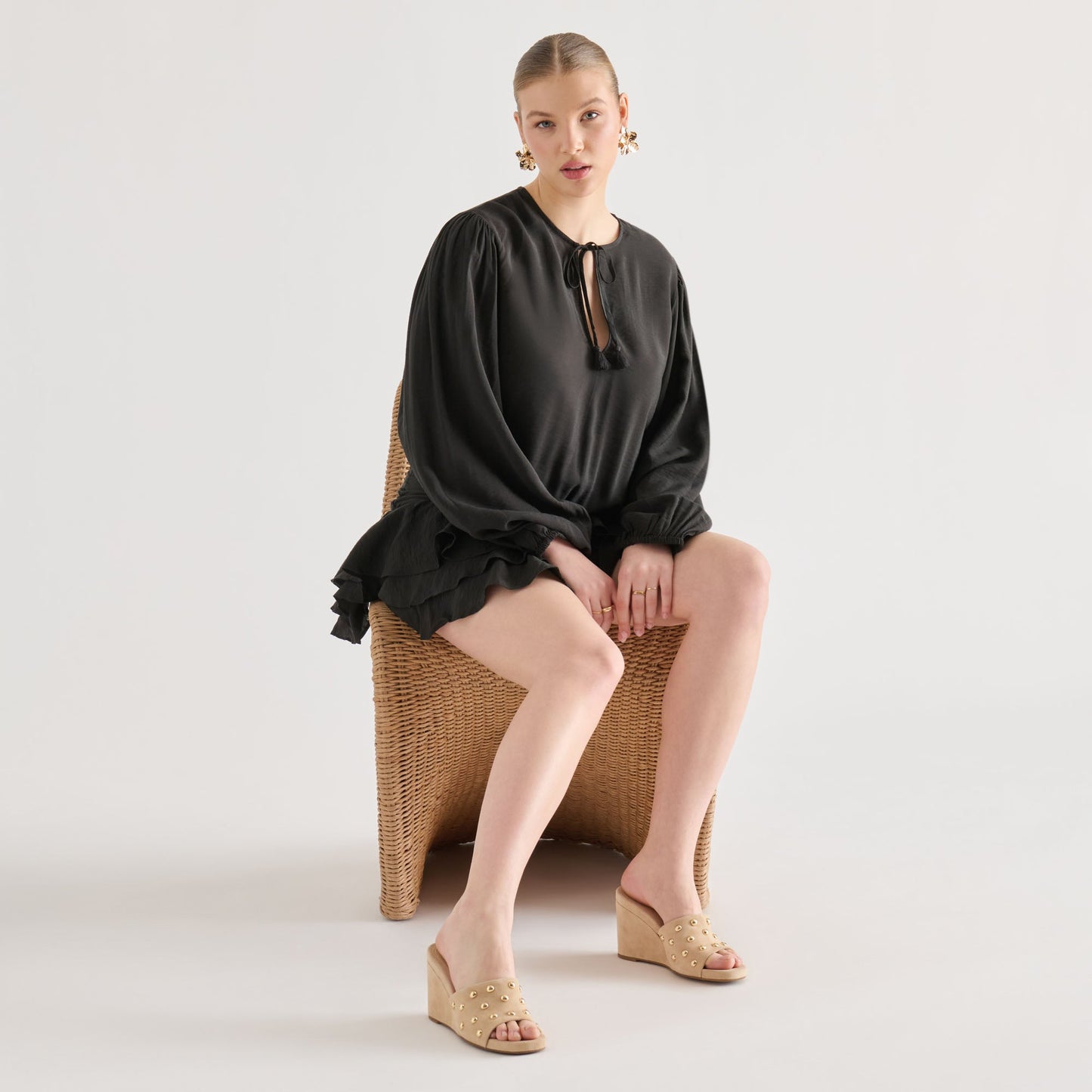 Holta Stud Camel Suede Wedges