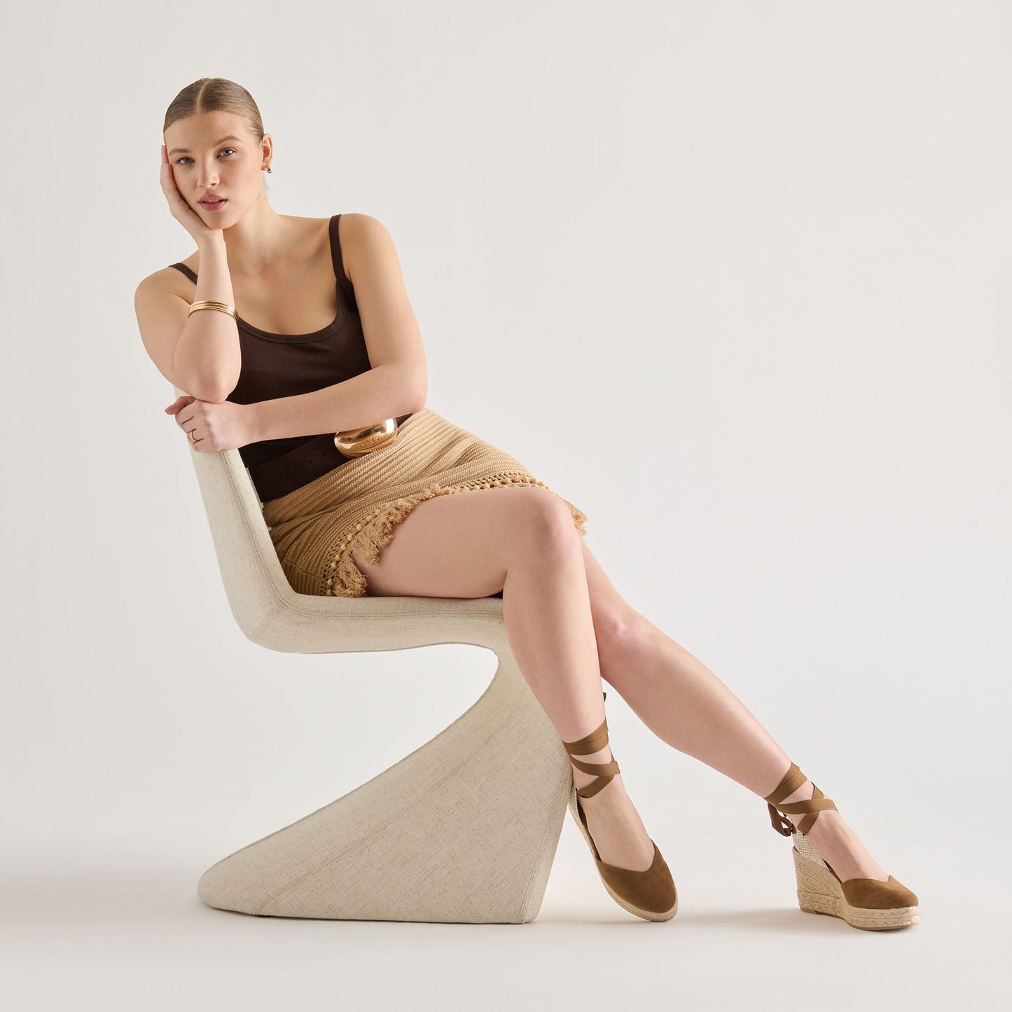 Noura Lt Brown Suede Wedges