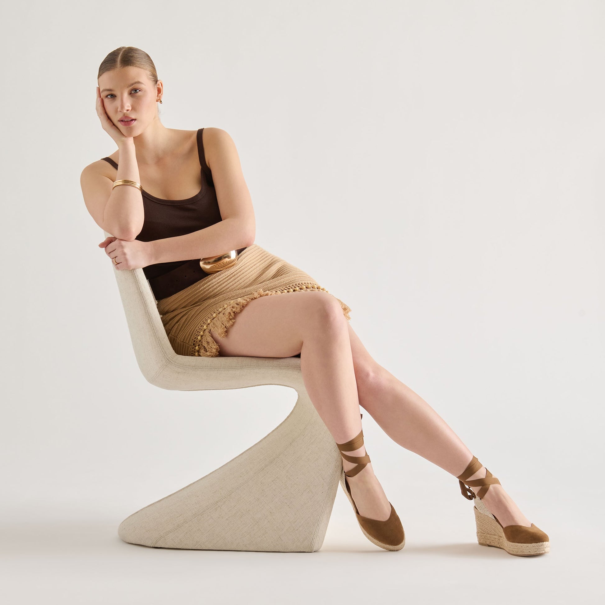 Noura Lt Brown Suede Wedges