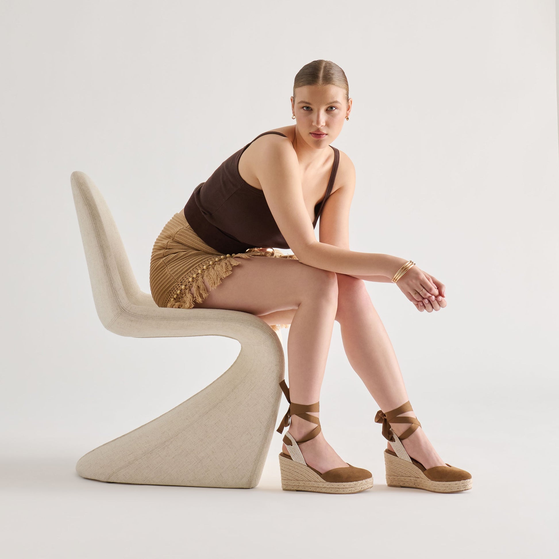 Noura Lt Brown Suede Wedges