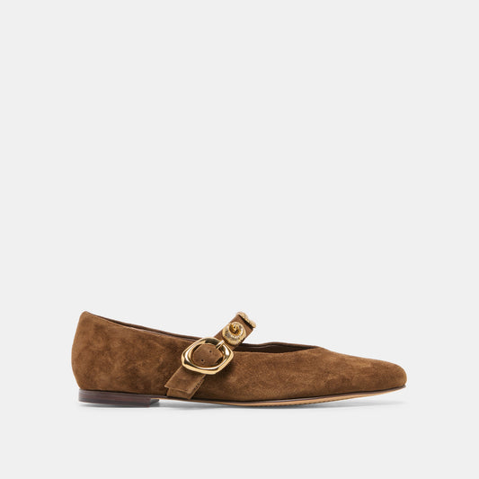 LOREE Chesnut Suede Mary-Jane Metal Detail Ballet Flats