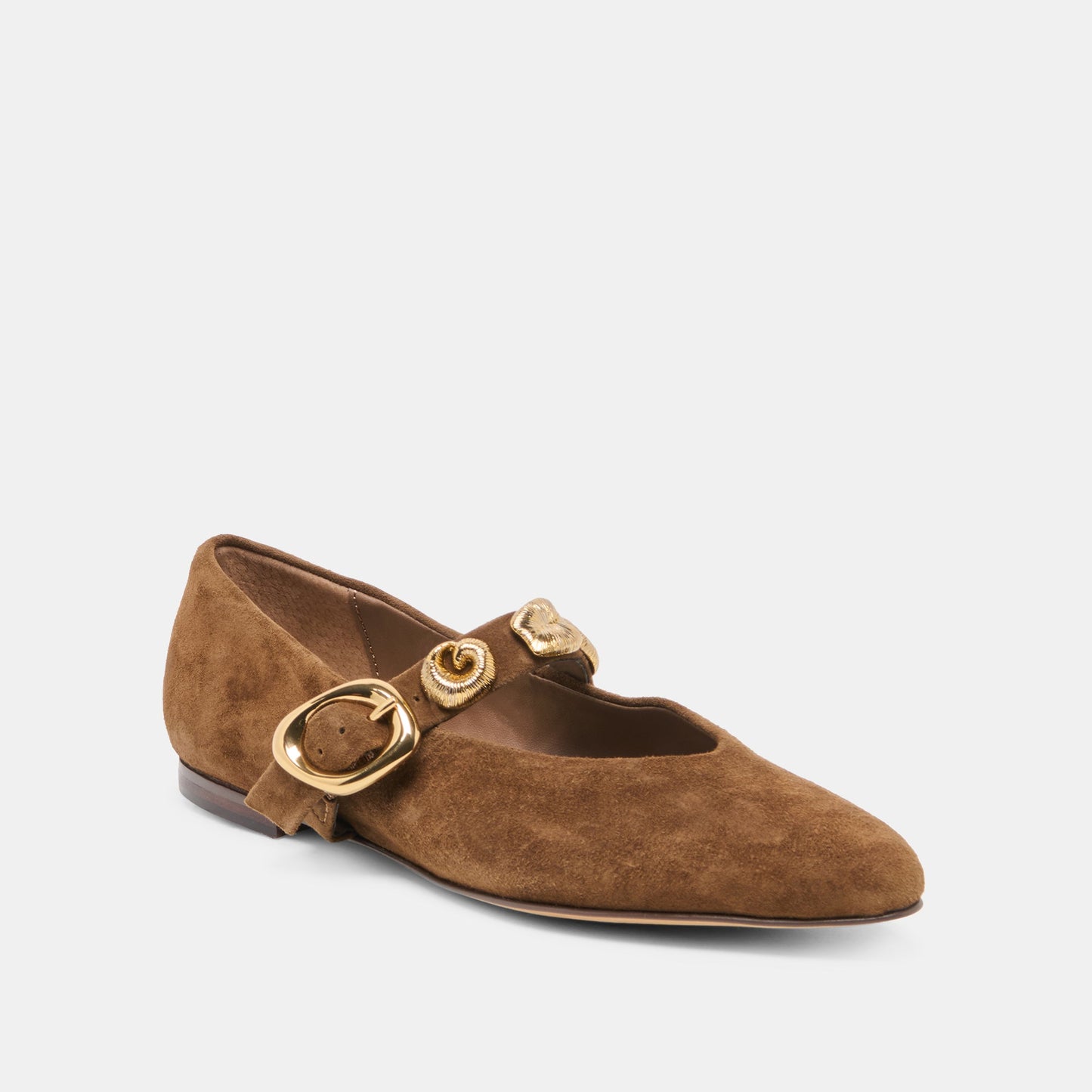 LOREE Chesnut Suede Mary-Jane Metal Detail Ballet Flats