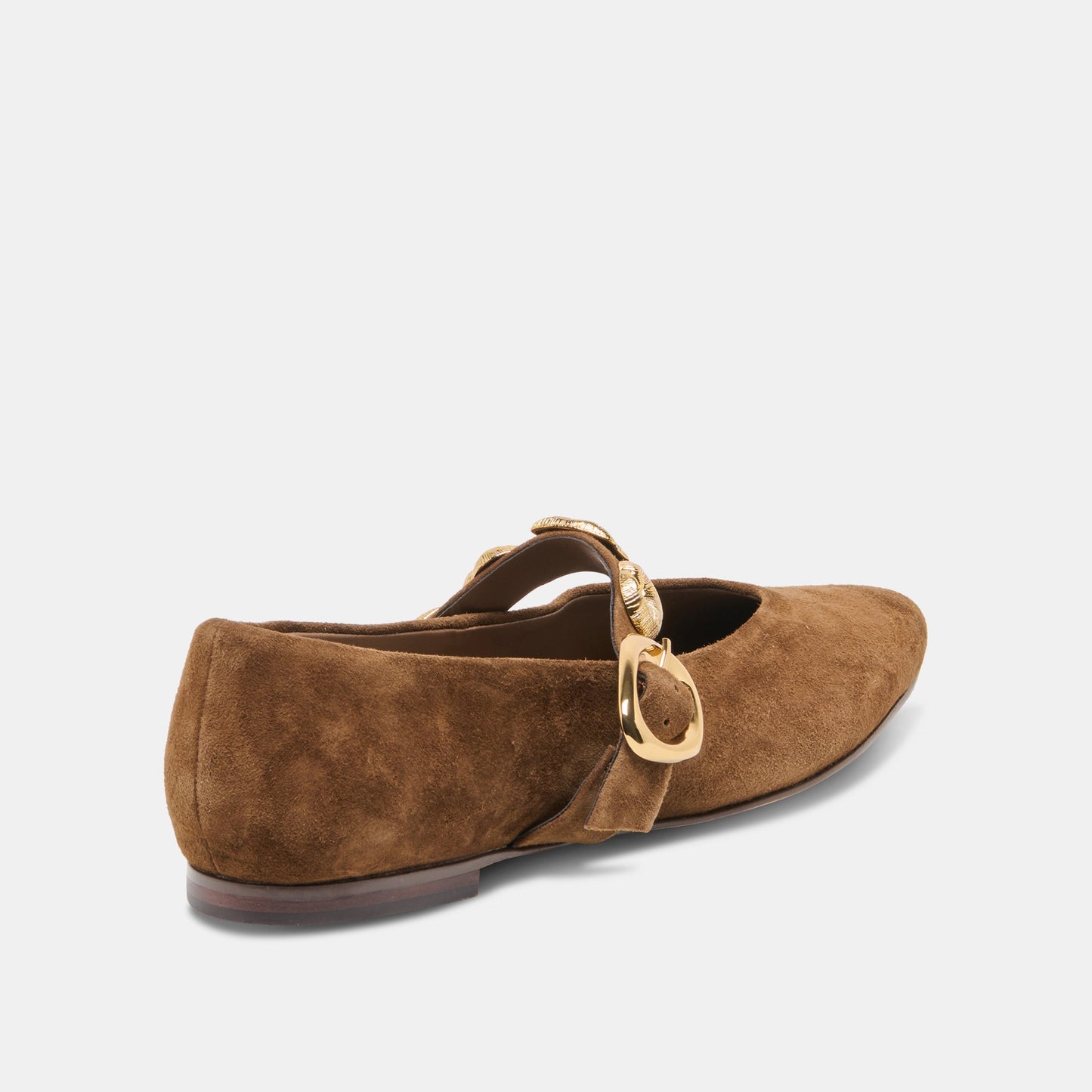 LOREE Chesnut Suede Mary-Jane Metal Detail Ballet Flats