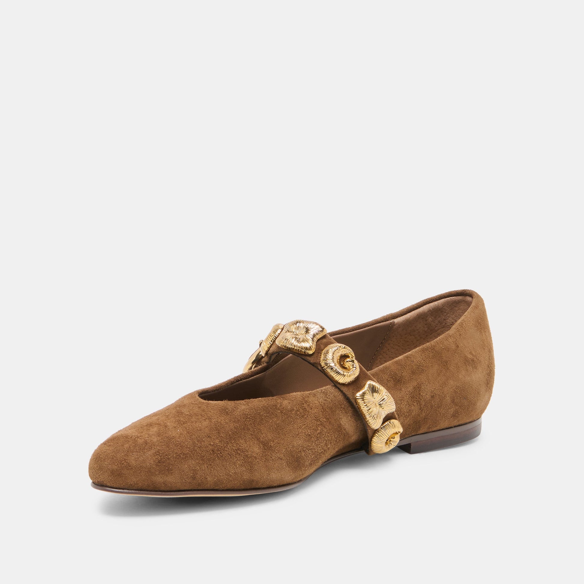 LOREE Chesnut Suede Mary-Jane Metal Detail Ballet Flats