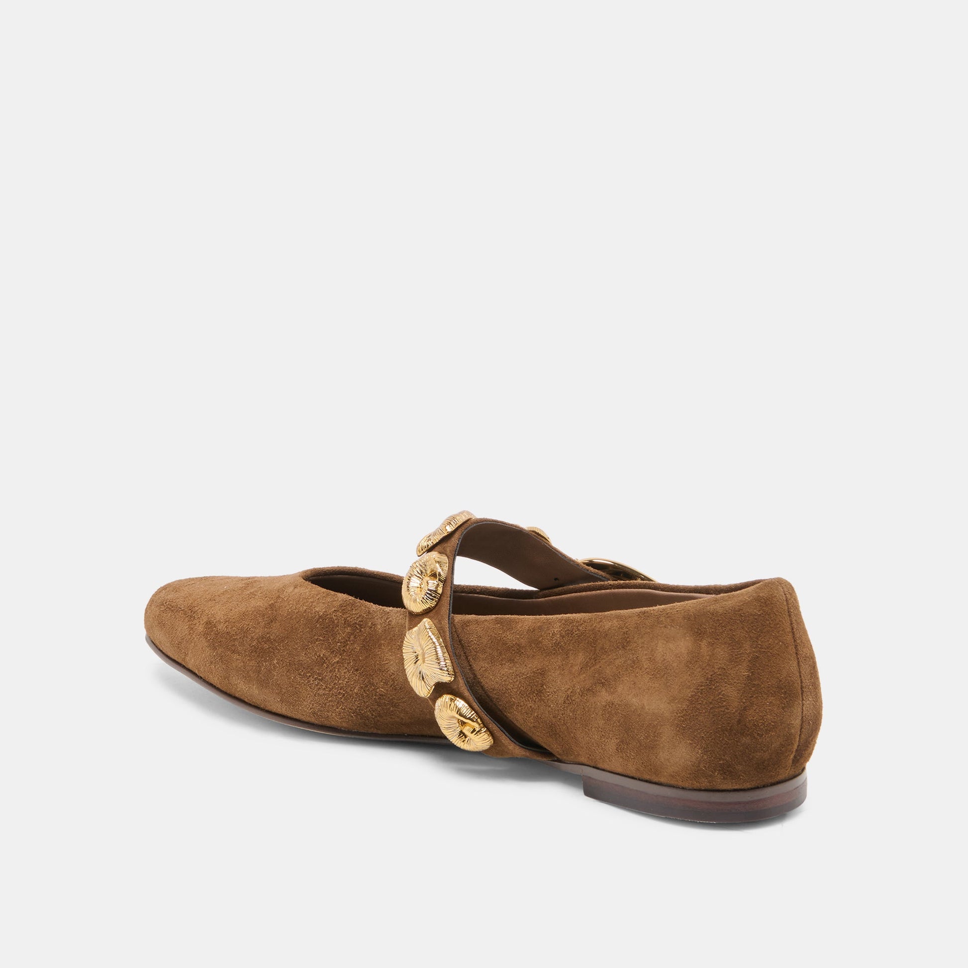 LOREE Chesnut Suede Mary-Jane Metal Detail Ballet Flats