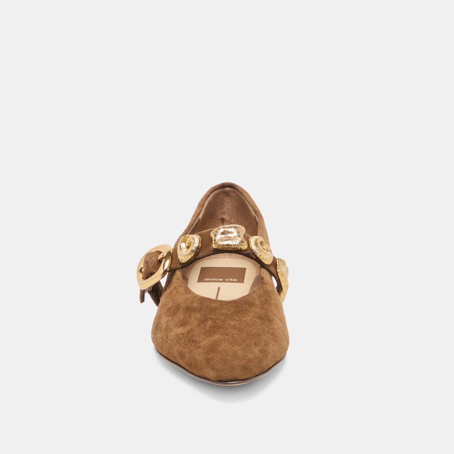 LOREE Chesnut Suede Mary-Jane Metal Detail Ballet Flats