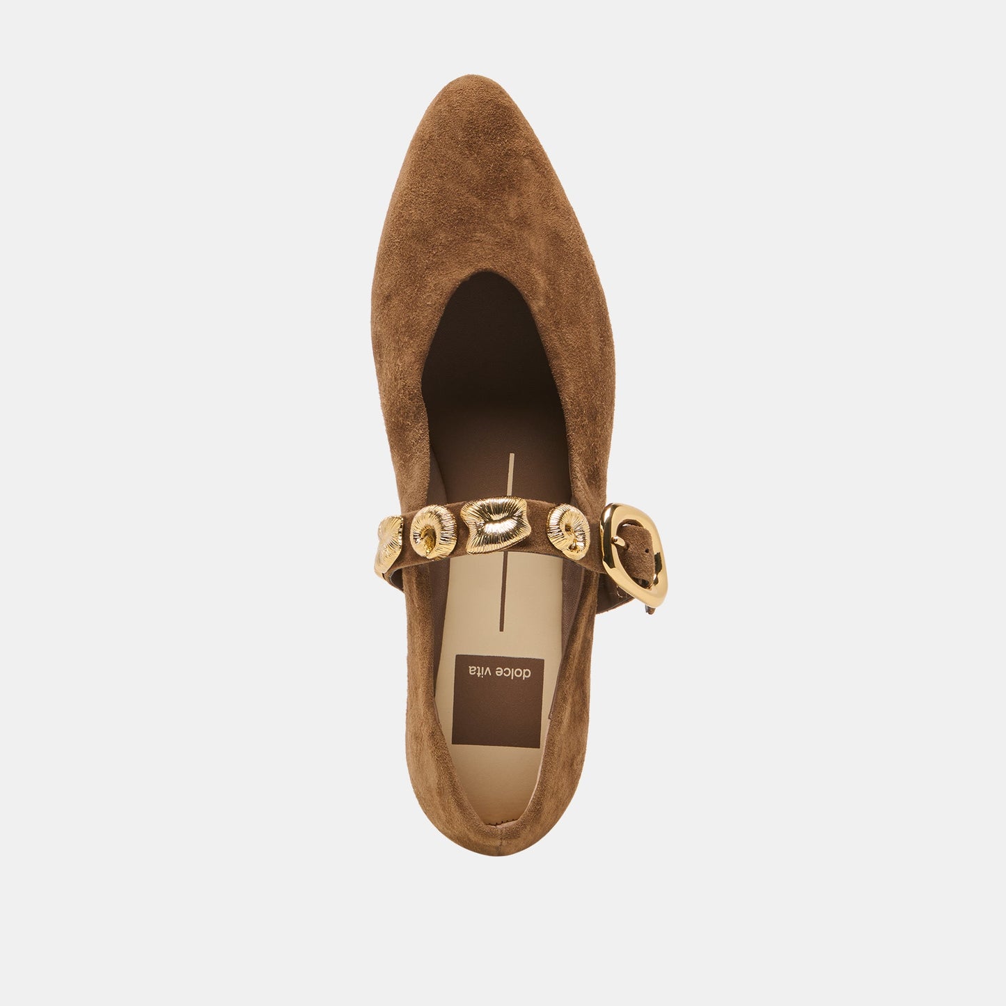 LOREE Chesnut Suede Mary-Jane Metal Detail Ballet Flats