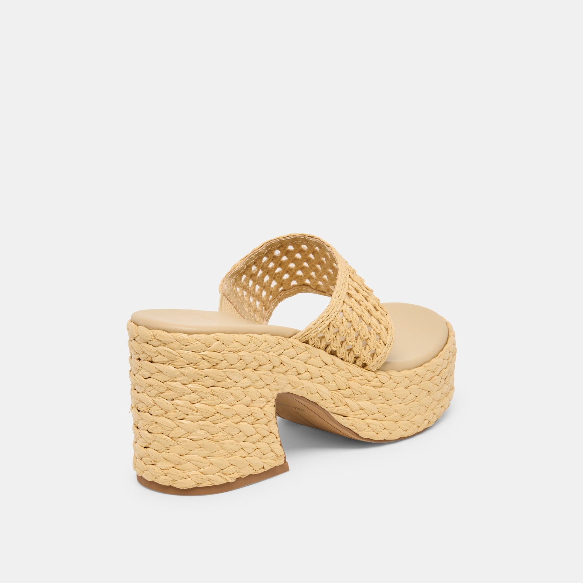 RIPPLE Lt Natural Raffia Platform Thong Block Heel