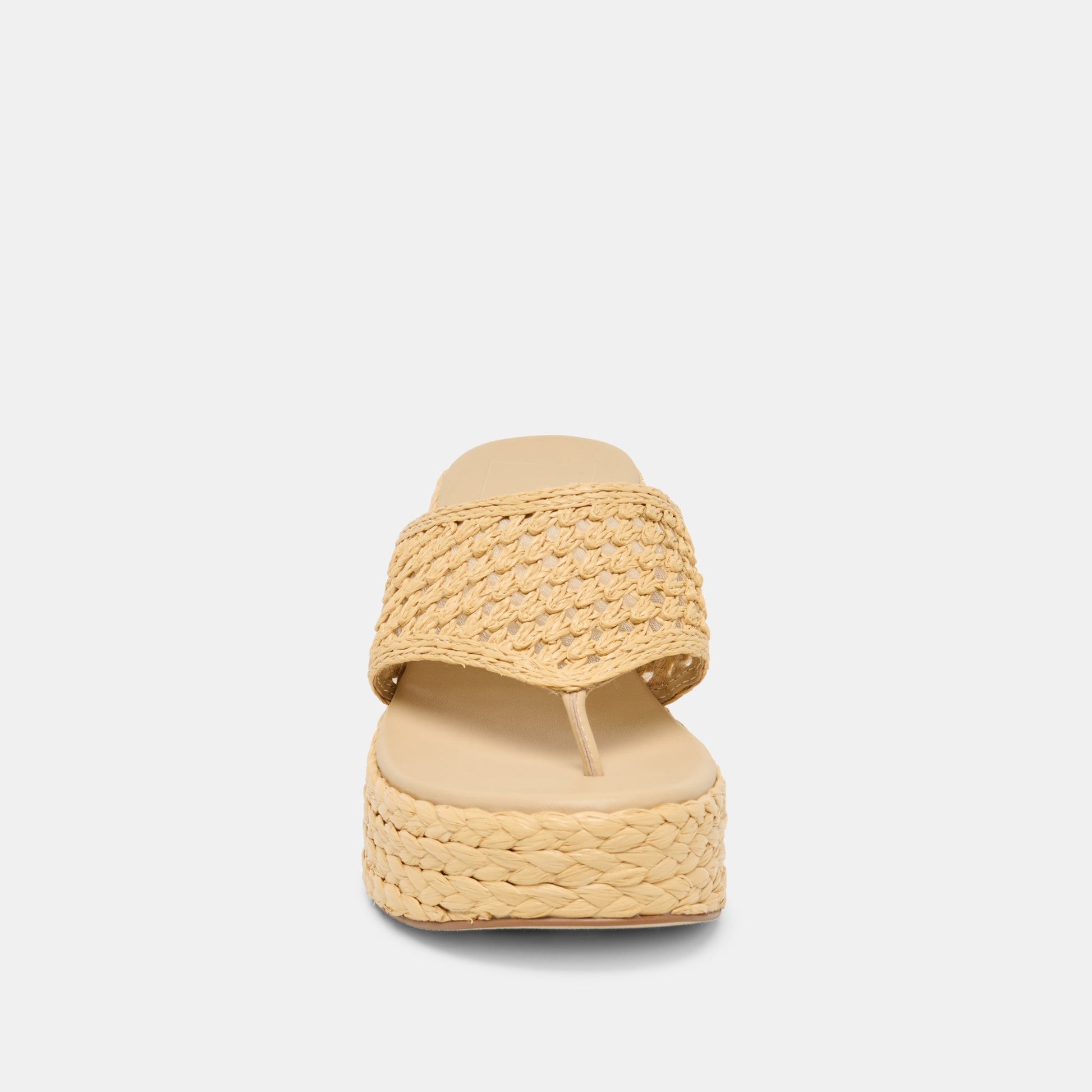 RIPPLE Lt Natural Raffia Platform Thong Block Heel