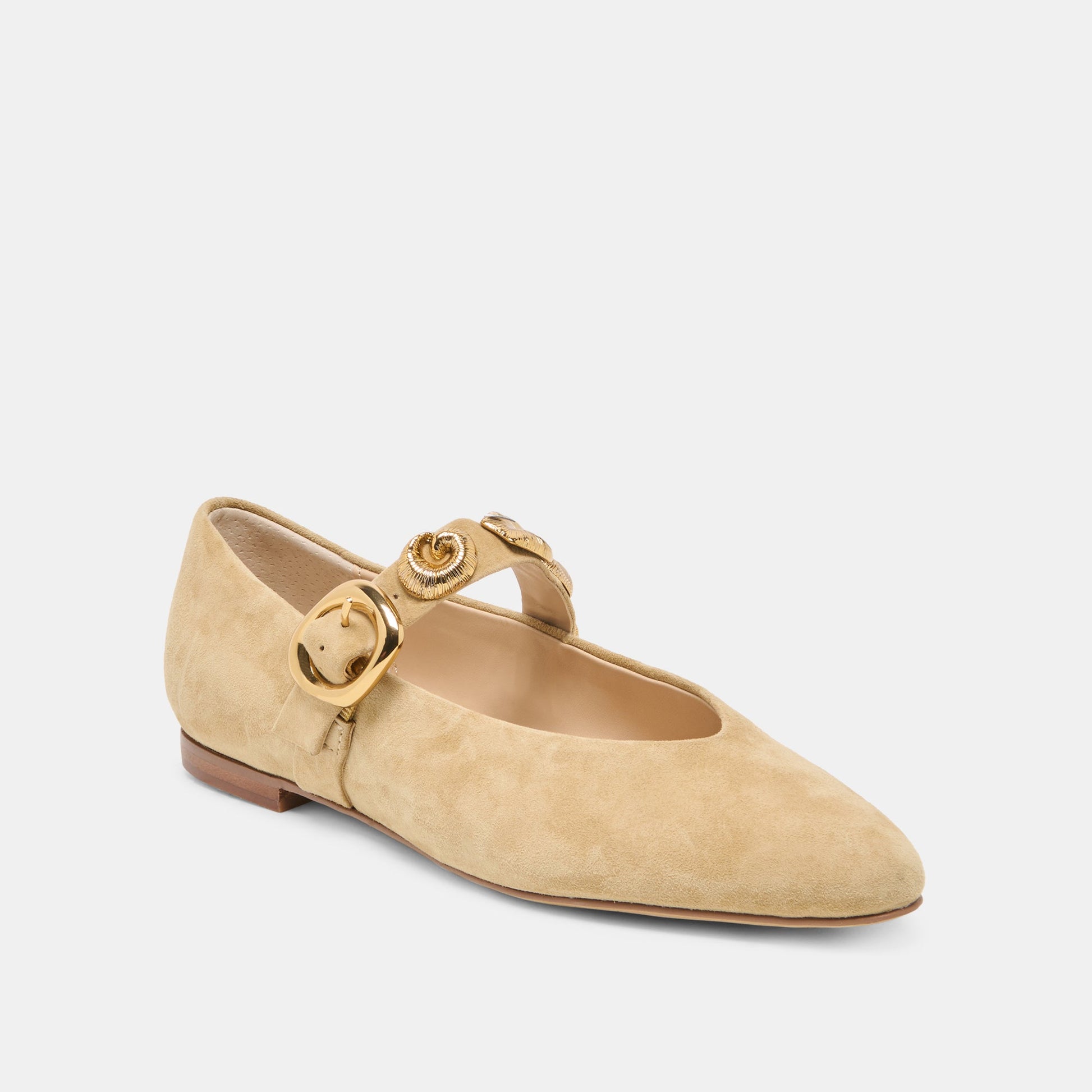 LOREE Desert Taupe Suede Mary-Jane Metal Detail Ballet Flats