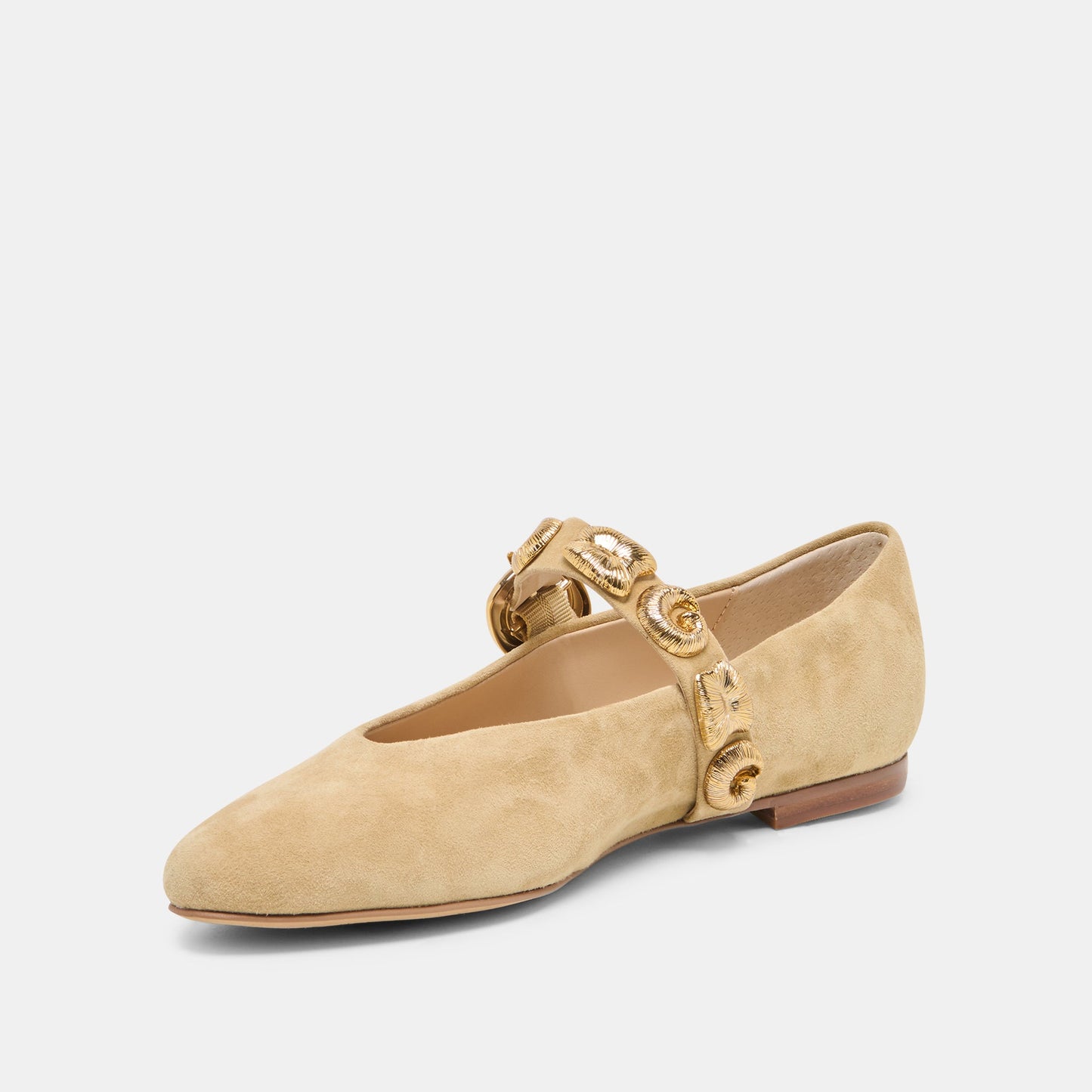 LOREE Desert Taupe Suede Mary-Jane Metal Detail Ballet Flats