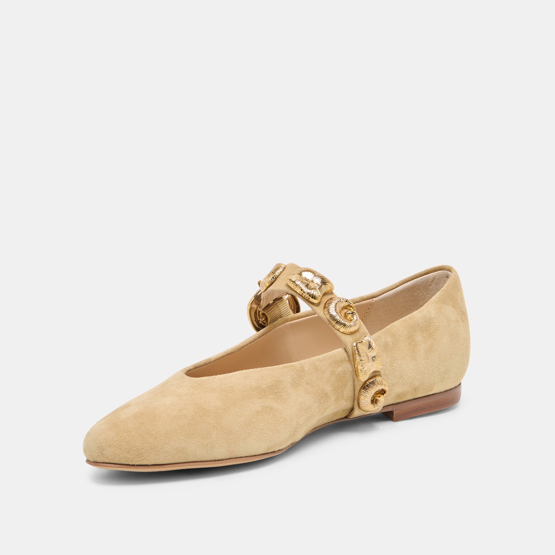 LOREE Desert Taupe Suede Mary-Jane Metal Detail Ballet Flats