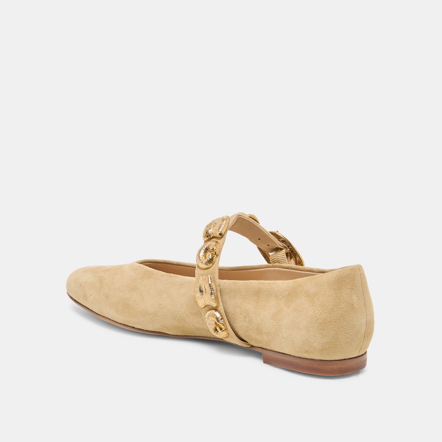 LOREE Desert Taupe Suede Mary-Jane Metal Detail Ballet Flats