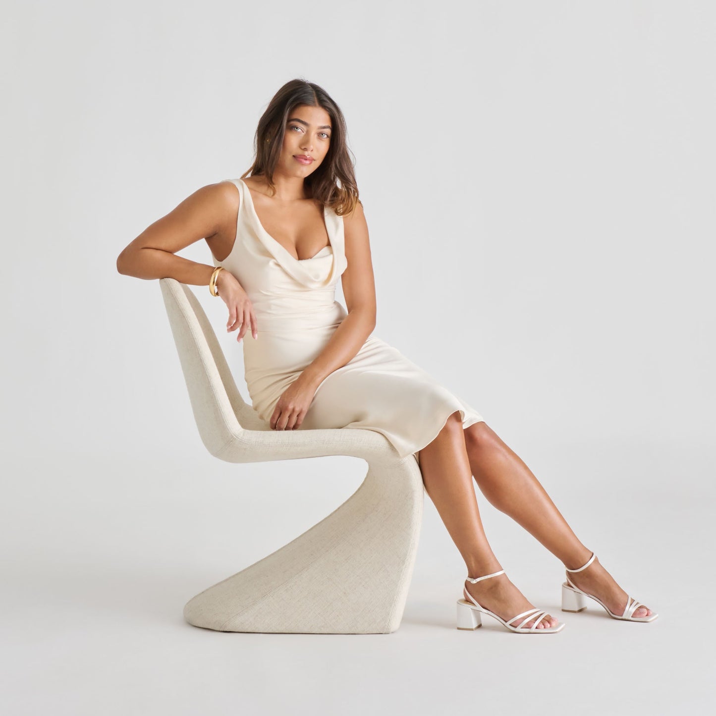 Ysabel True White Satin Heels