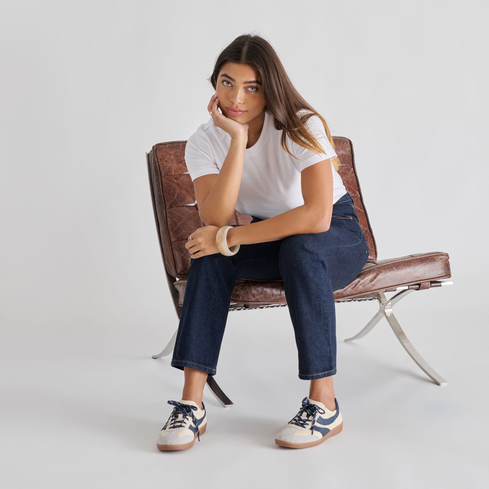 Merit White Navy Leather Sneakers