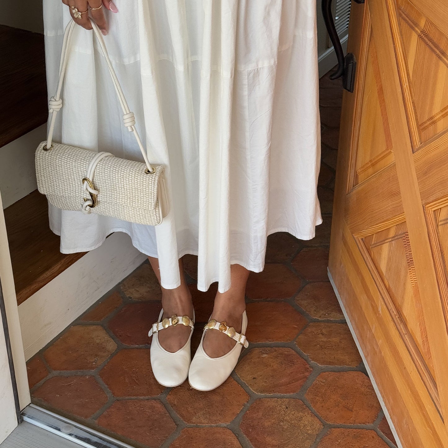 Relan Off White Leather Ballet Flats