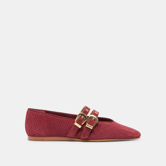 Baylee Grommet Oxblood Perforated Suede Ballet Flats