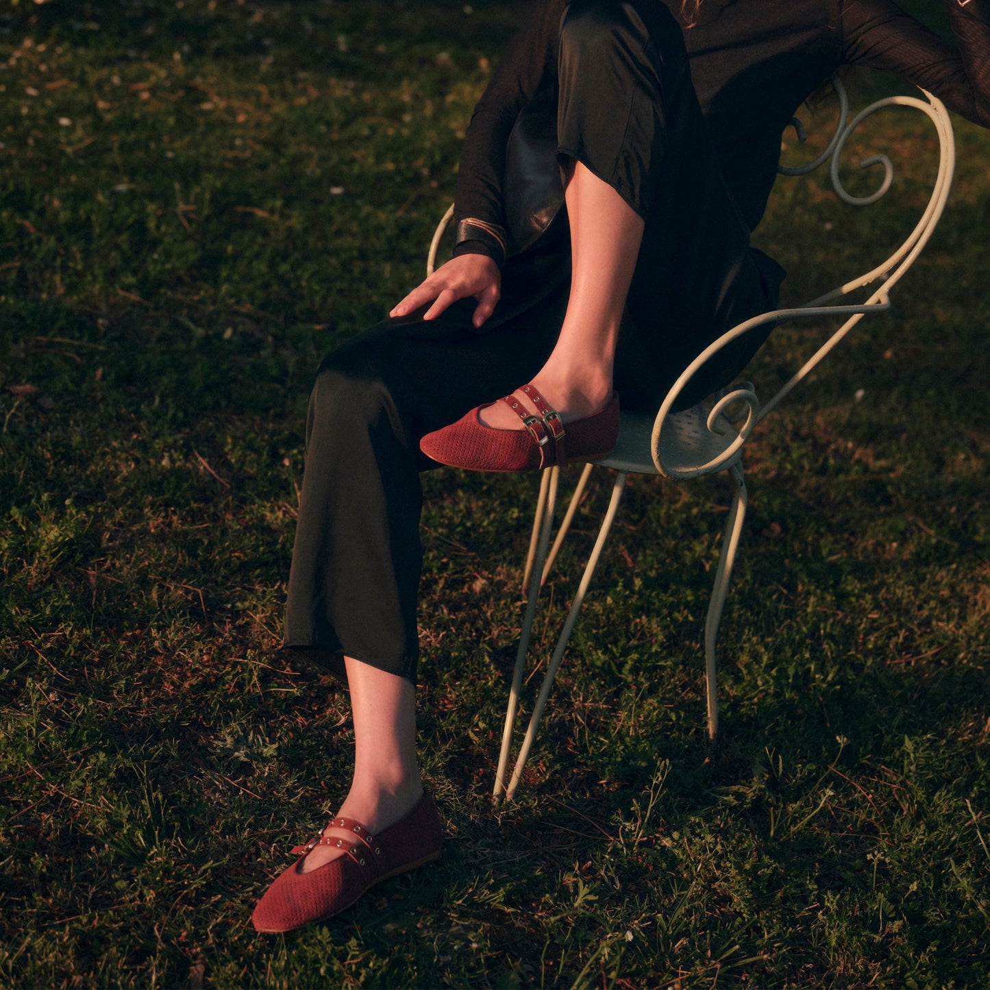 Baylee Grommet Oxblood Perforated Suede Ballet Flats