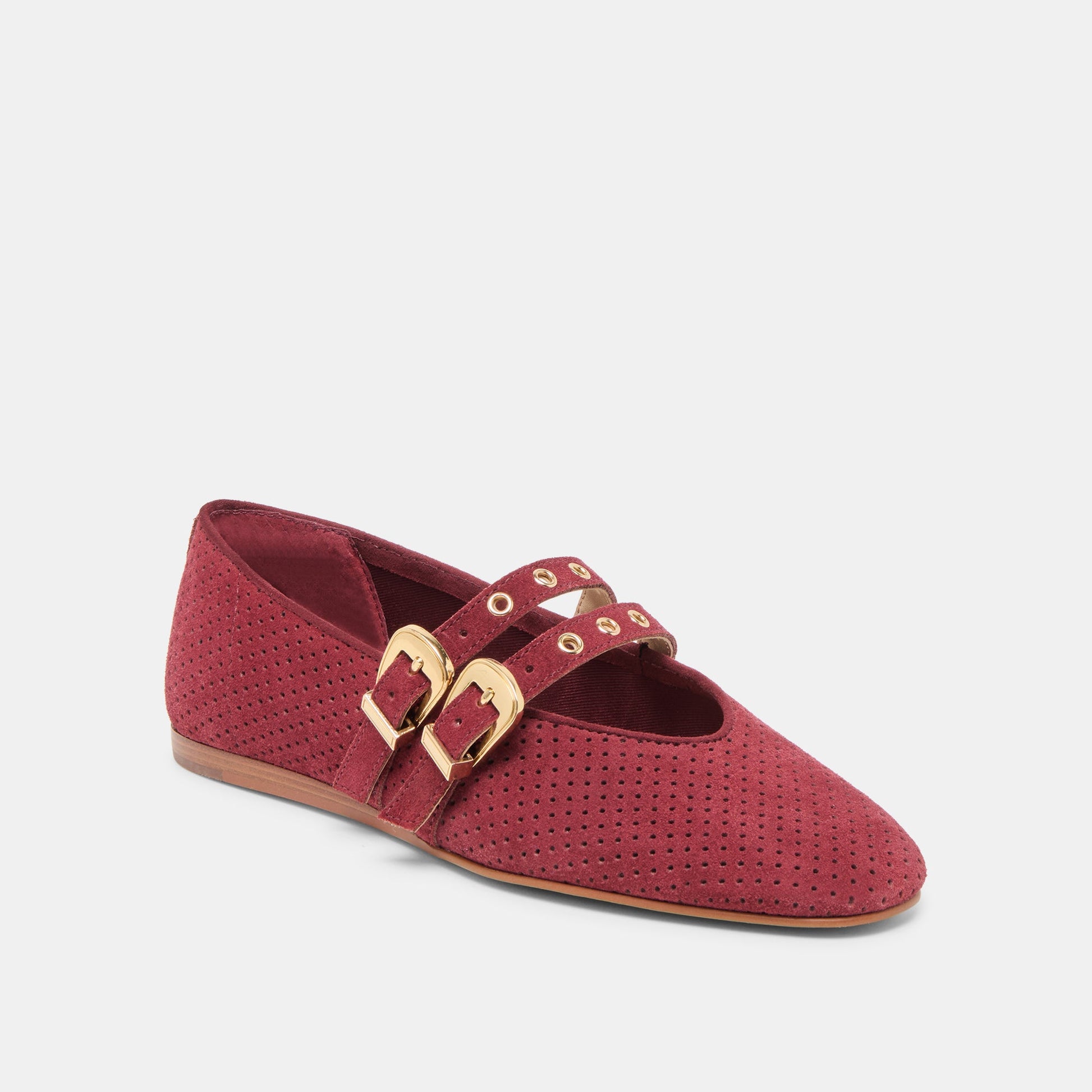Baylee Grommet Oxblood Perforated Suede Ballet Flats