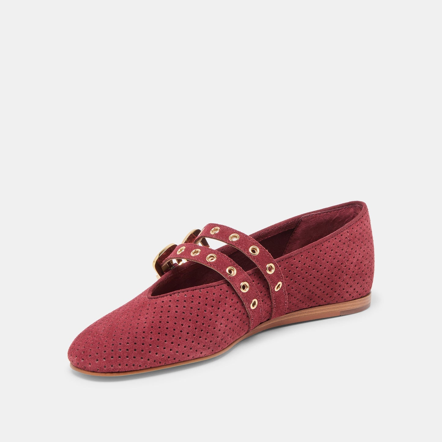 Baylee Grommet Oxblood Perforated Suede Ballet Flats