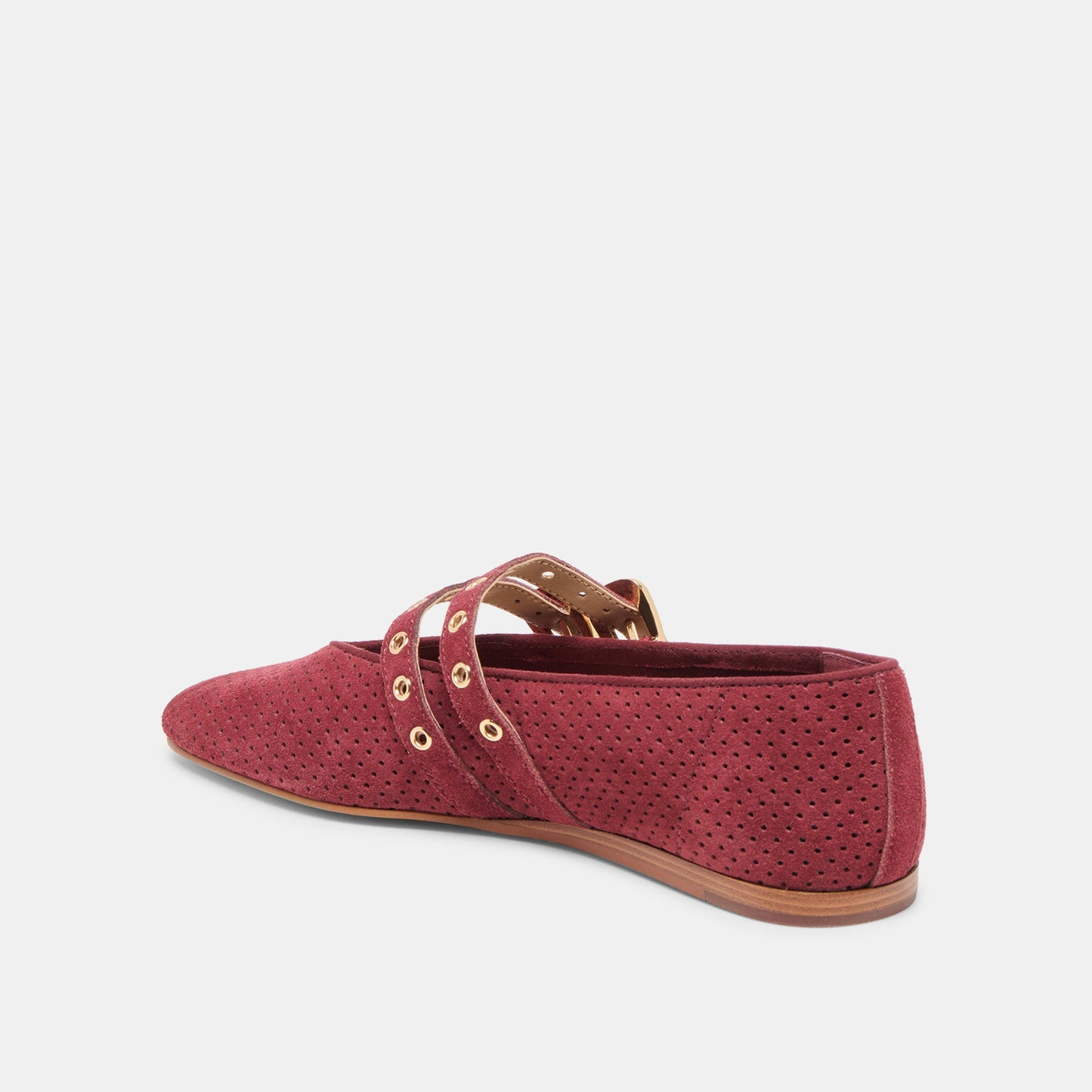 Baylee Grommet Oxblood Perforated Suede Ballet Flats
