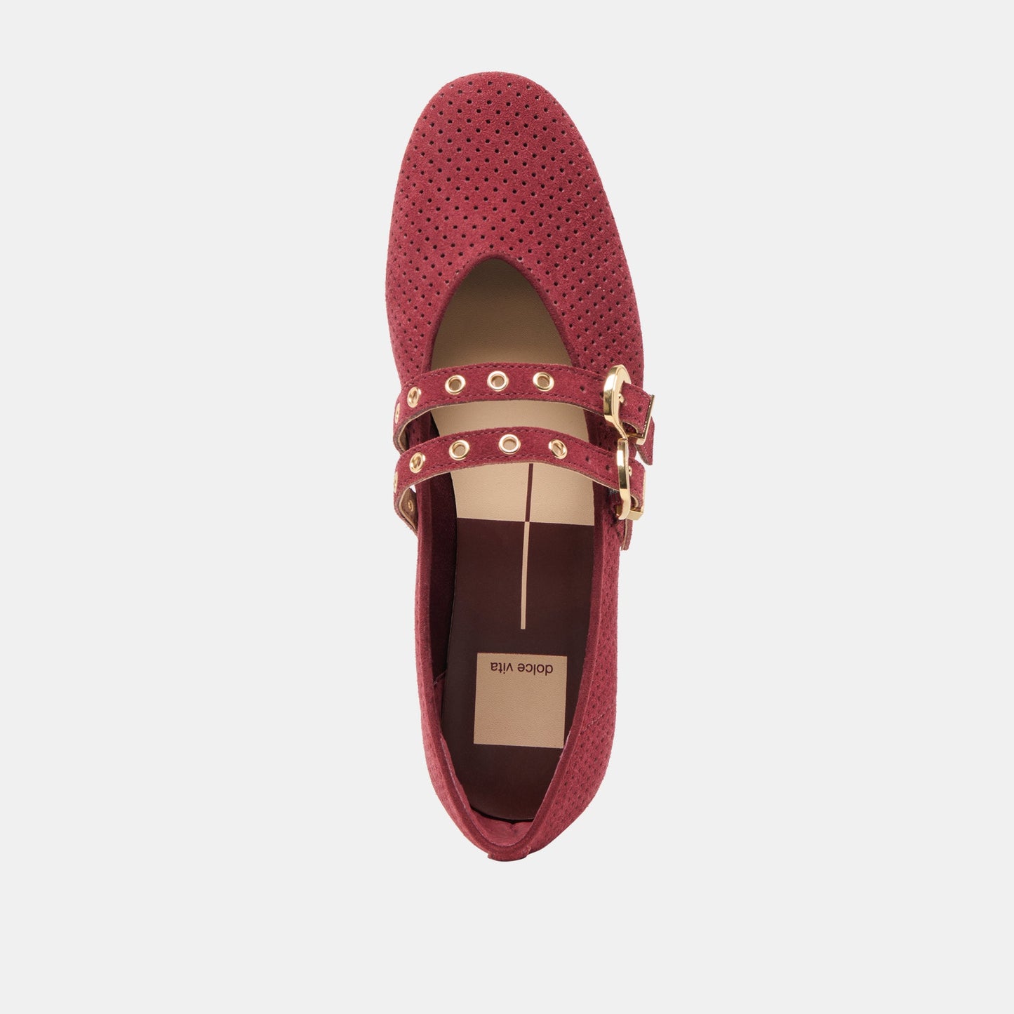 Baylee Grommet Oxblood Perforated Suede Ballet Flats
