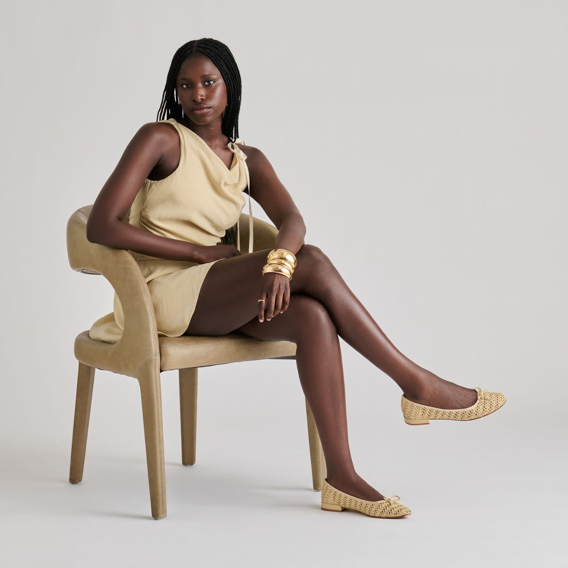 Ulicia Lt Natural Cross Hatch Raffia Ballet Flats