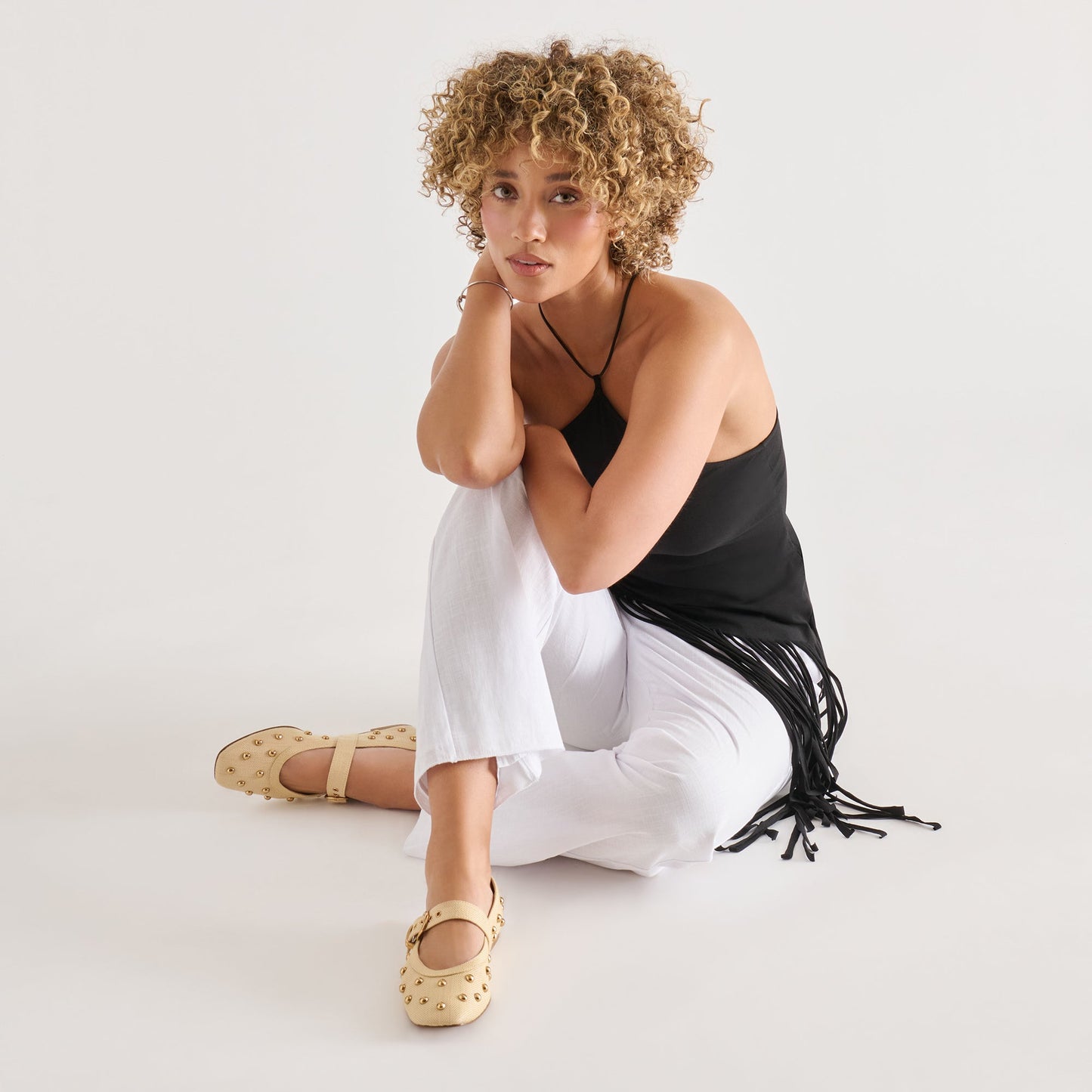 Mikel Stud Lt Natural Raffia Ballet Flats