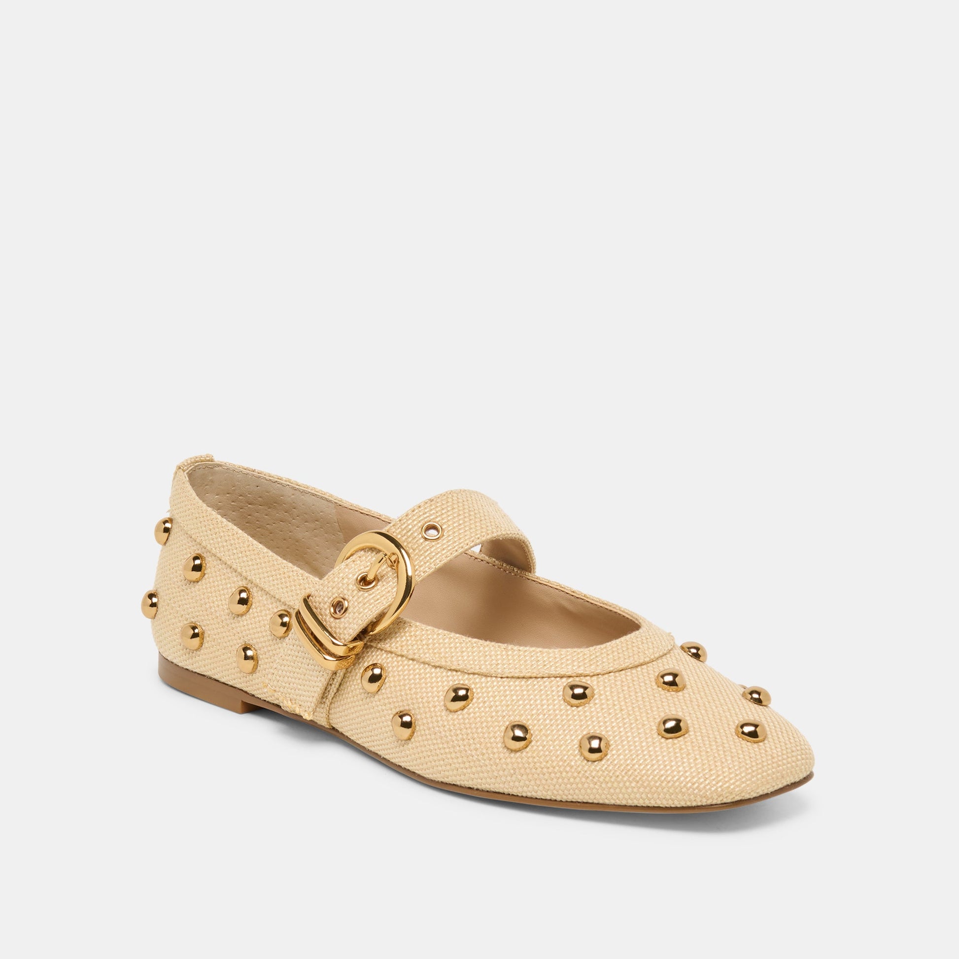 Mikel Stud Lt Natural Raffia Ballet Flats
