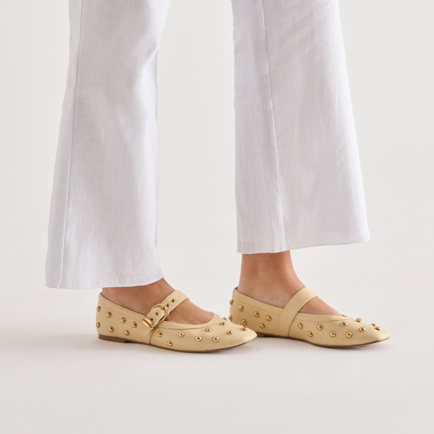 Mikel Stud Lt Natural Raffia Ballet Flats