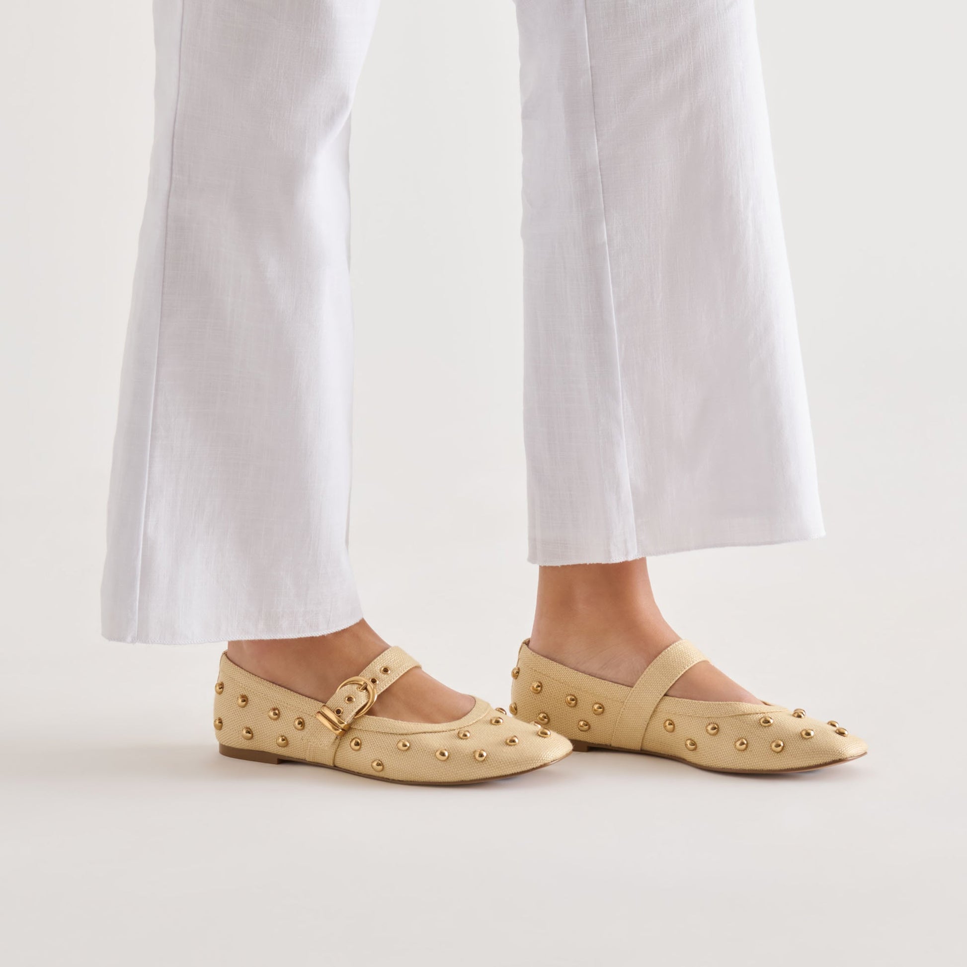 Mikel Stud Lt Natural Raffia Ballet Flats