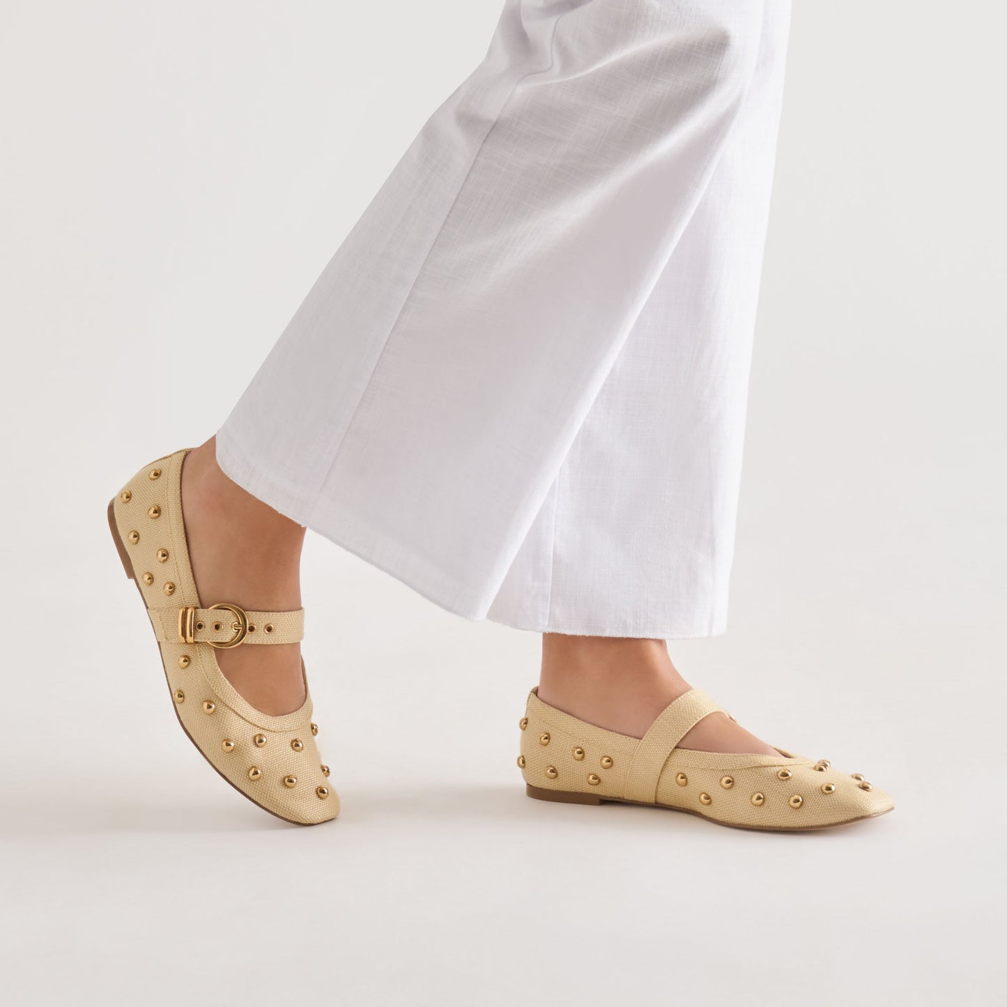 Mikel Stud Lt Natural Raffia Ballet Flats