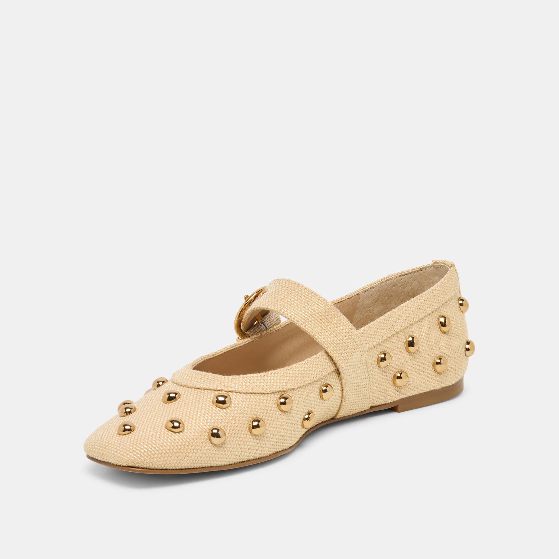 Mikel Stud Lt Natural Raffia Ballet Flats