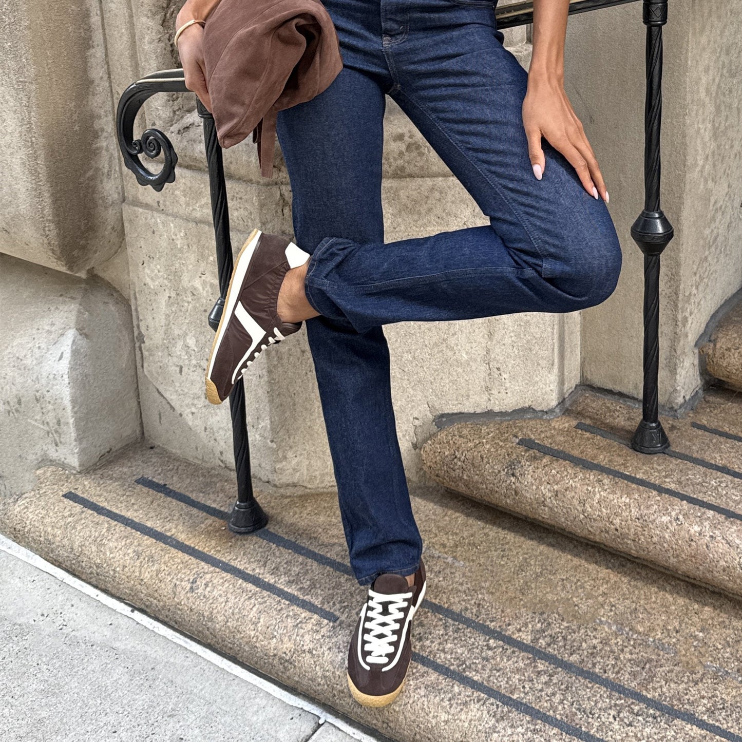 Sariya Dk Brown Nylon Sneakers