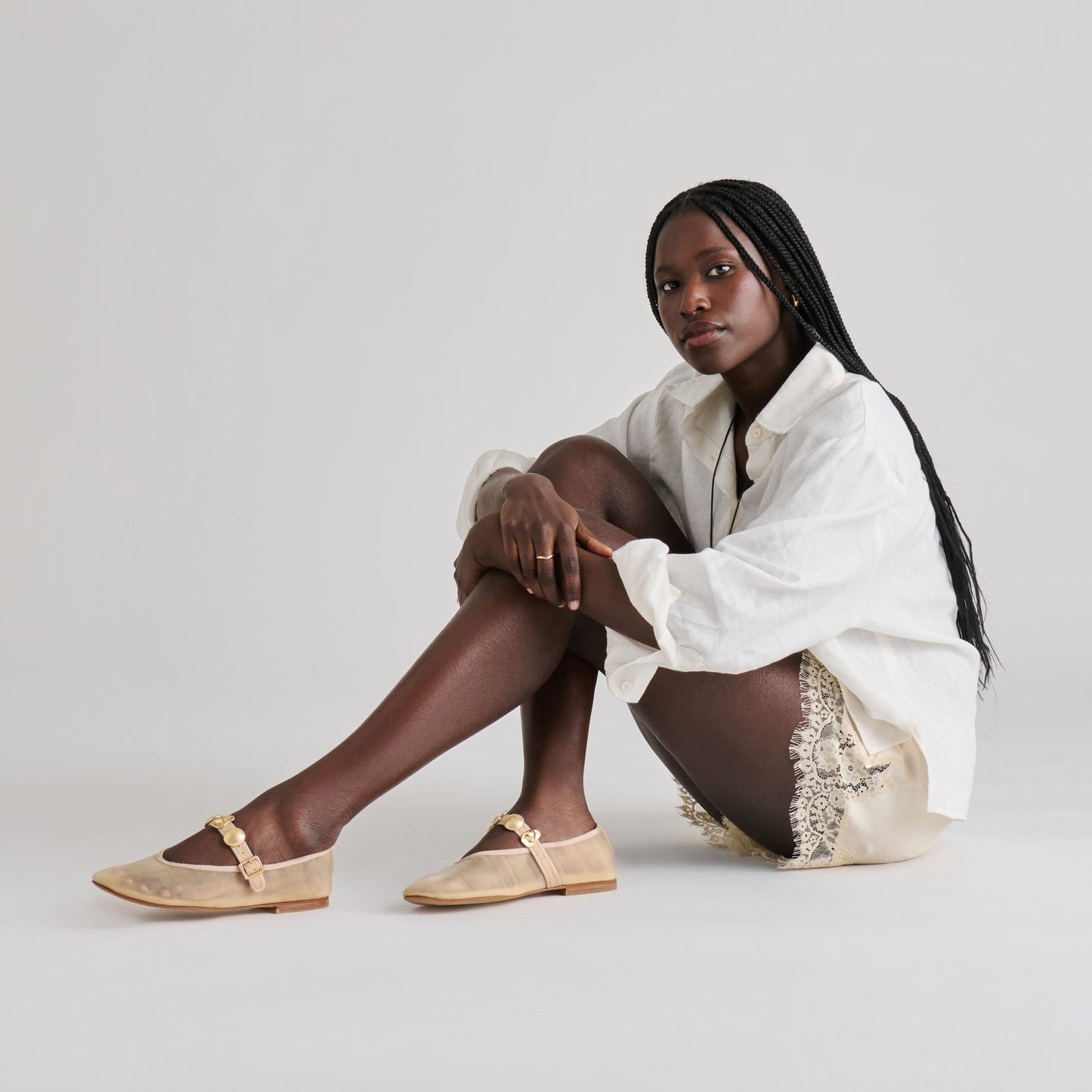 Relan French Vanilla Mesh Ballet Flats
