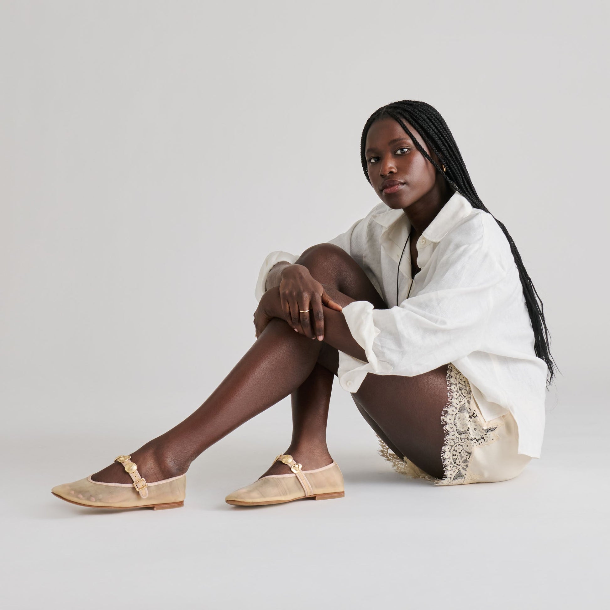 Relan French Vanilla Mesh Ballet Flats