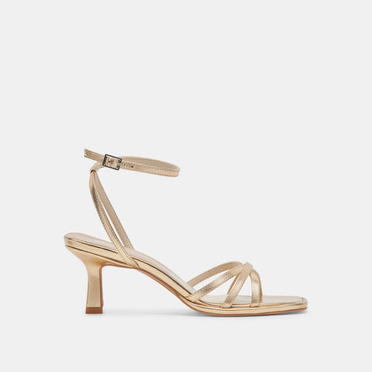 Manji Wide Light Gold Metallic Leather Heels