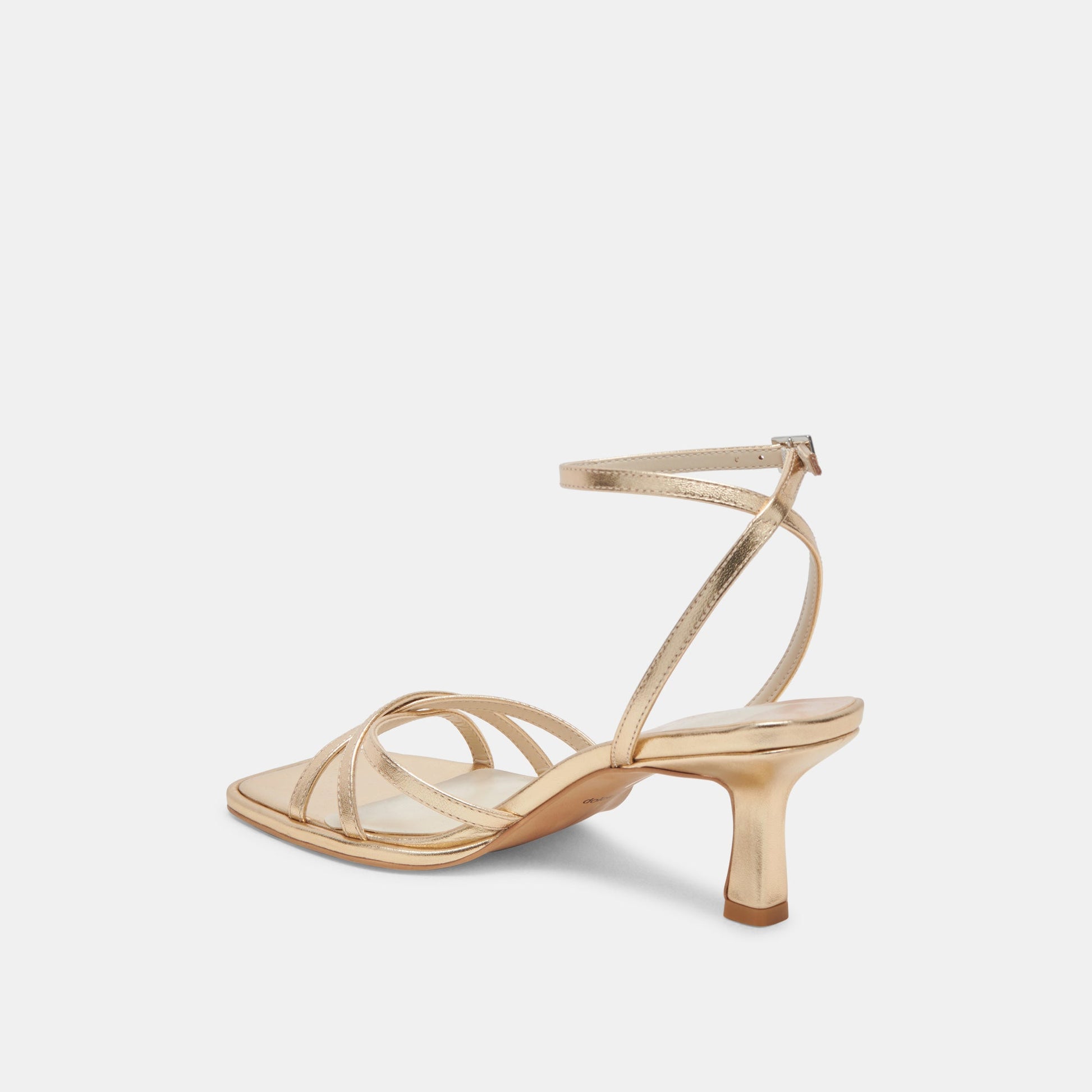 Manji Wide Light Gold Metallic Leather Heels