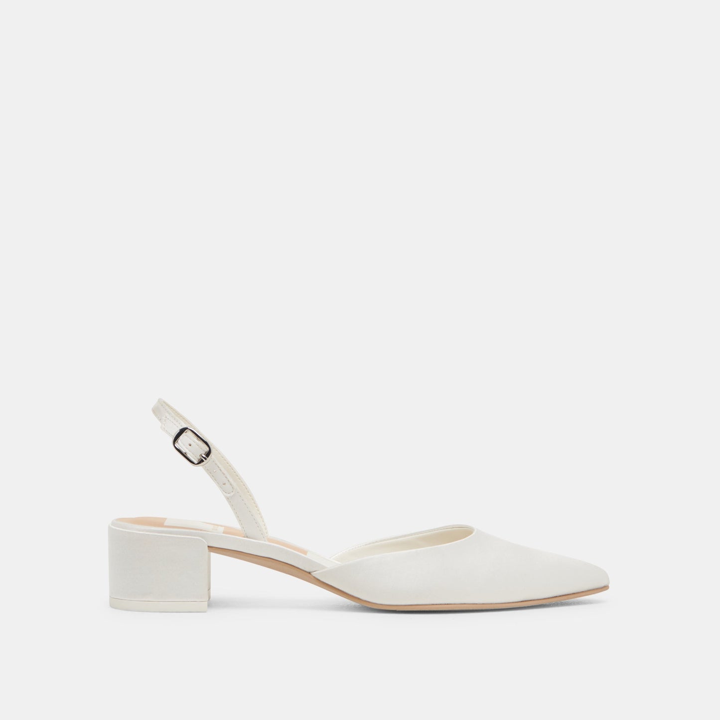 Carel Wide True White Satin Heels