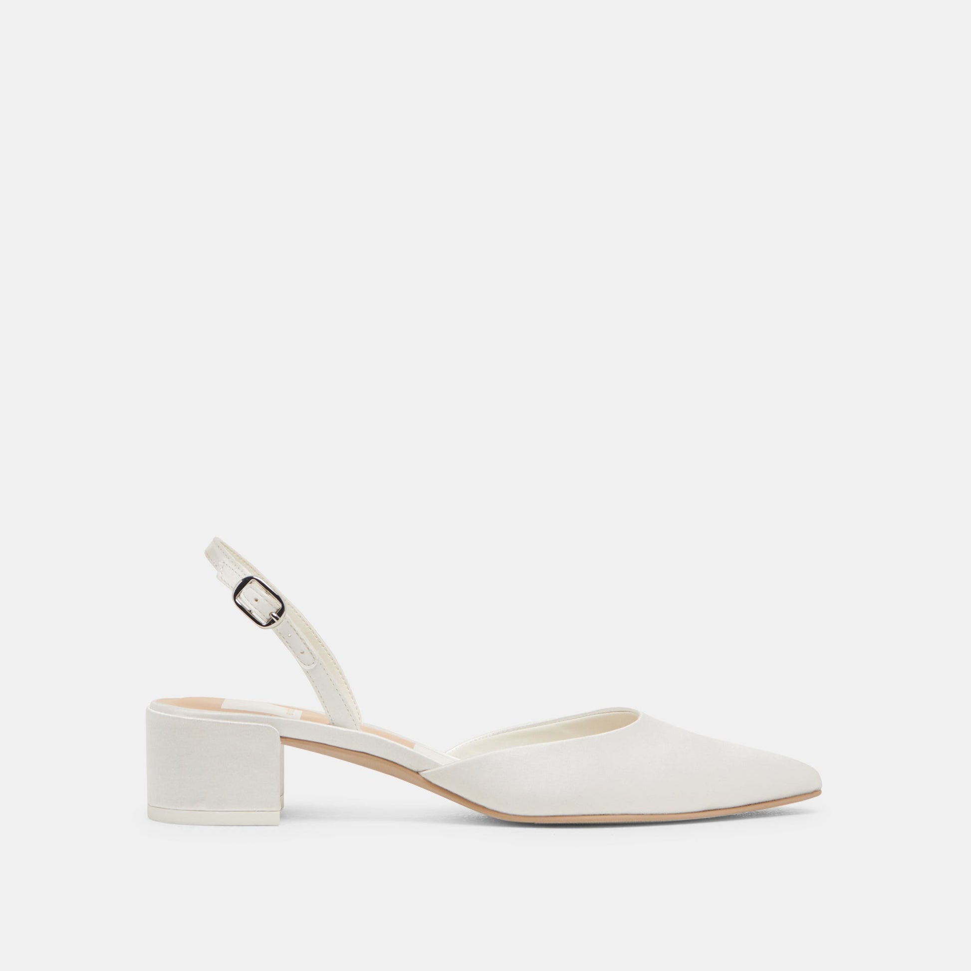 Carel Wide True White Satin Heels